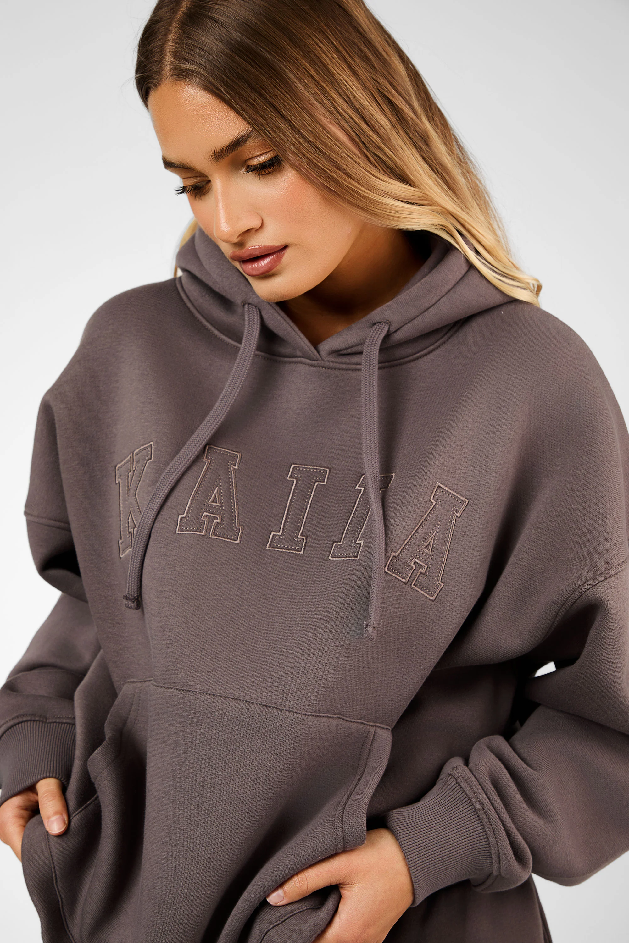 Kaiia Slogan Oversized Hoodie Mink - Image 6