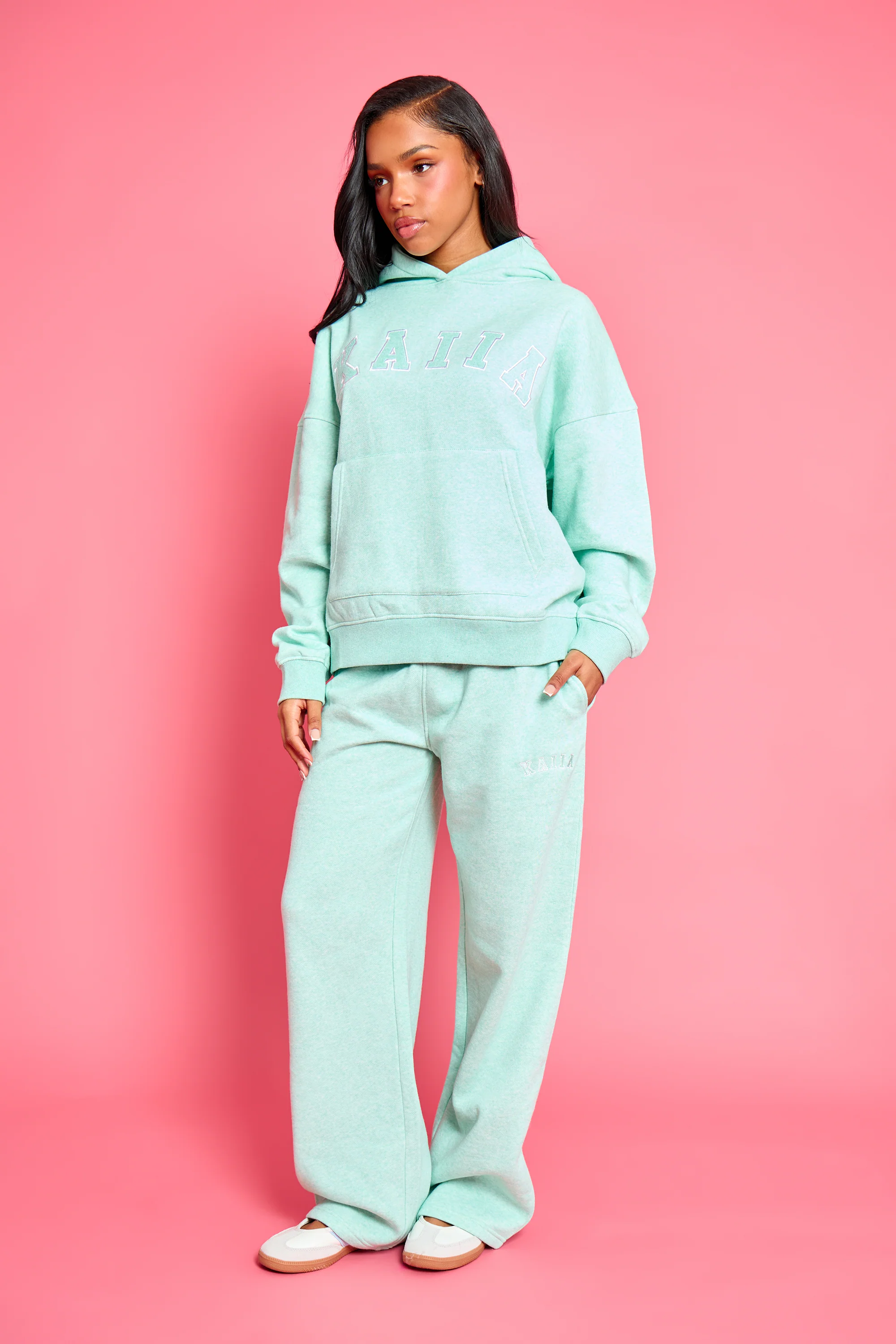 Kaiia Slogan Oversized Hoodie Mint Green Marl - Image 3