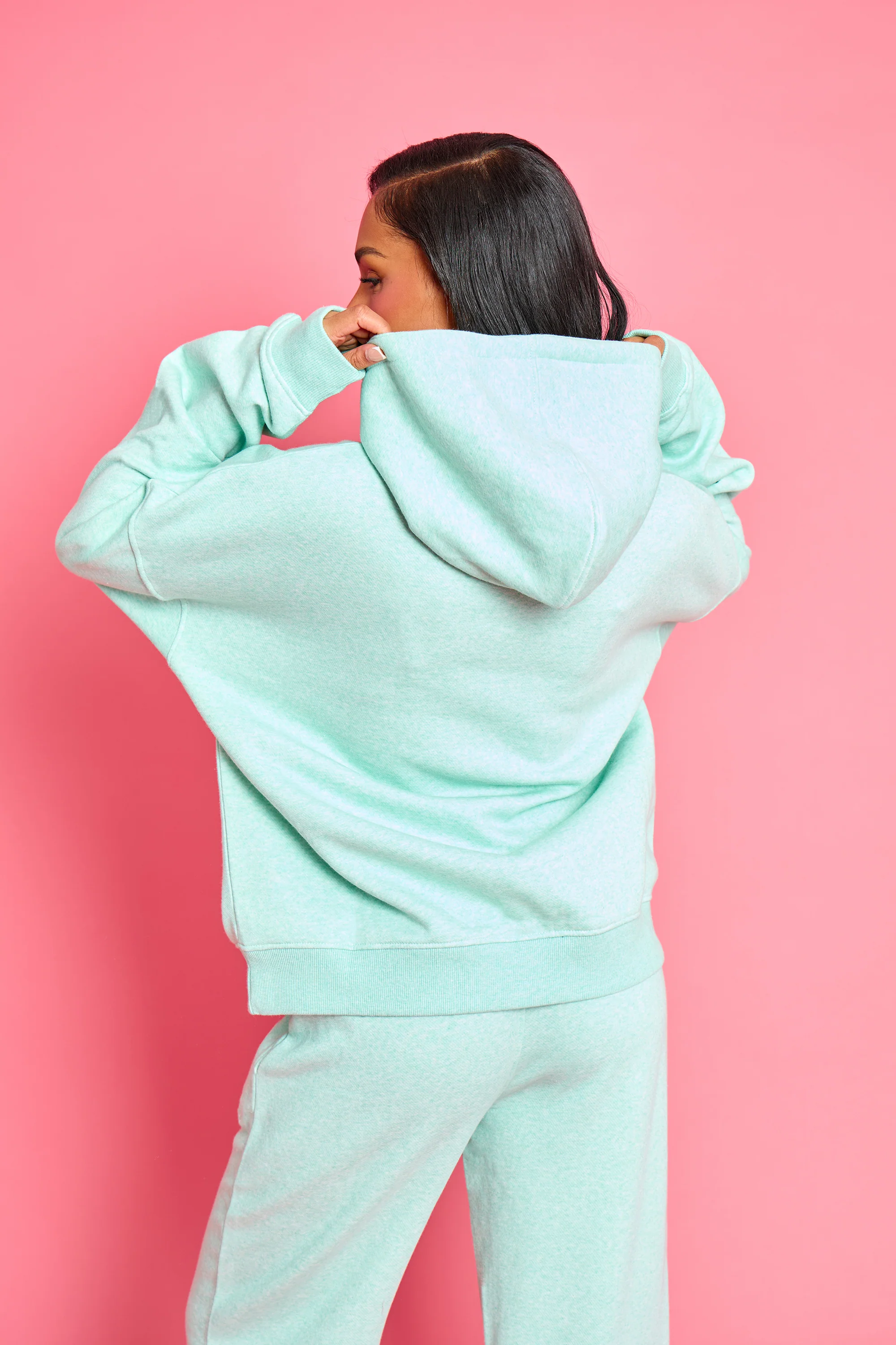 Kaiia Slogan Oversized Hoodie Mint Green Marl - Image 4