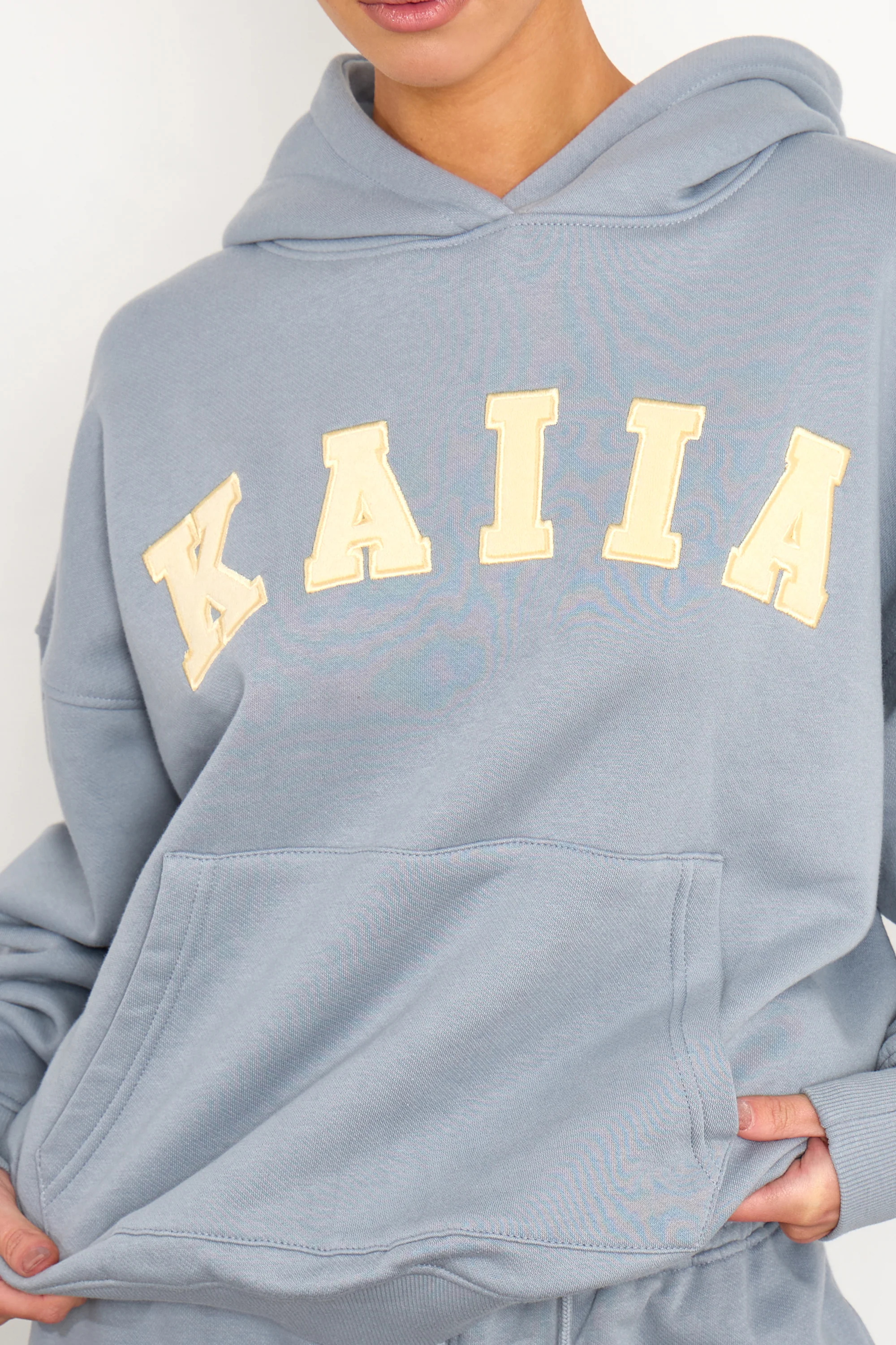 Kaiia Slogan Oversized Hoodie Mist Grey & Yellow - Image 2