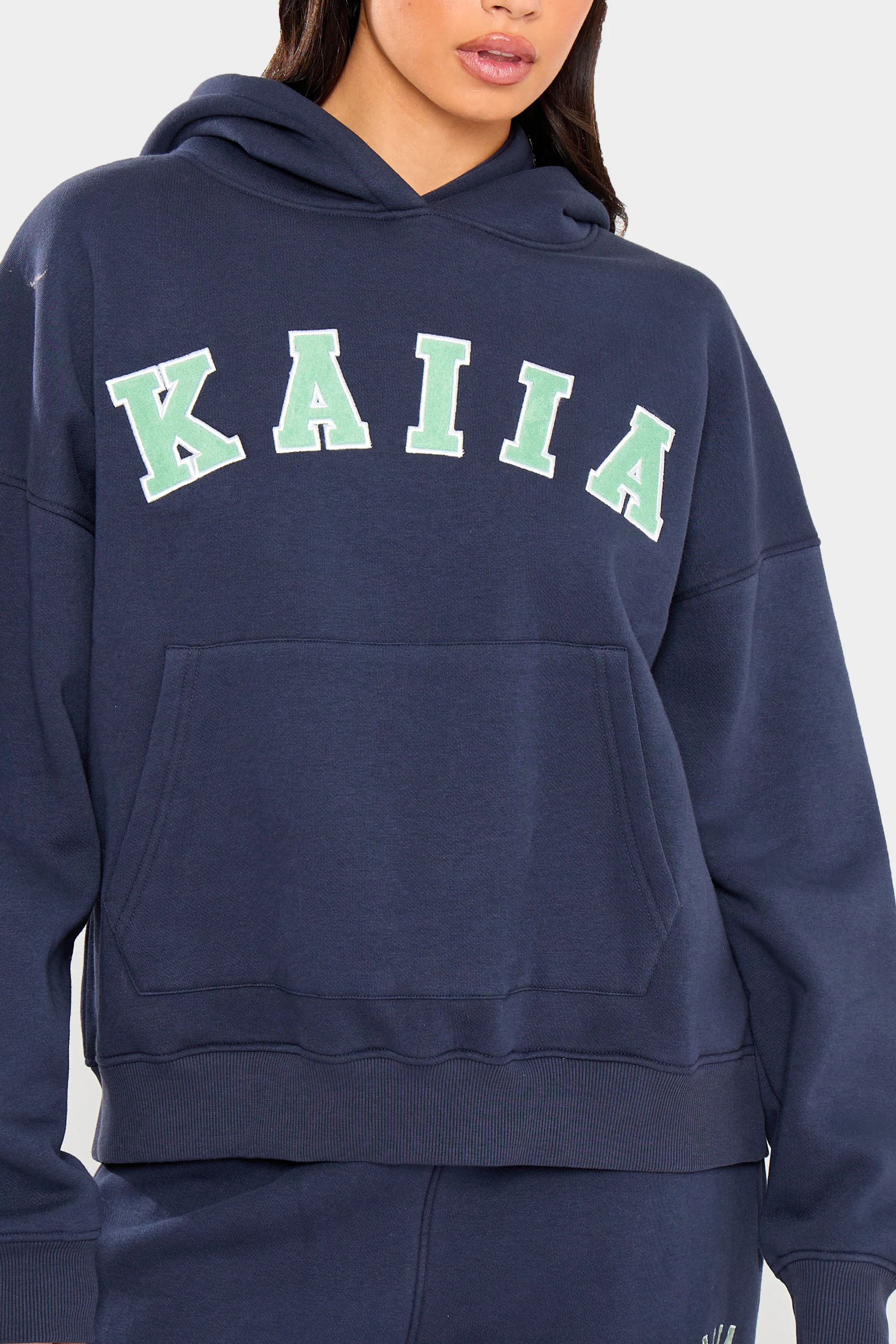 Kaiia Slogan Oversized Hoodie Navy & Jade Green - Image 3