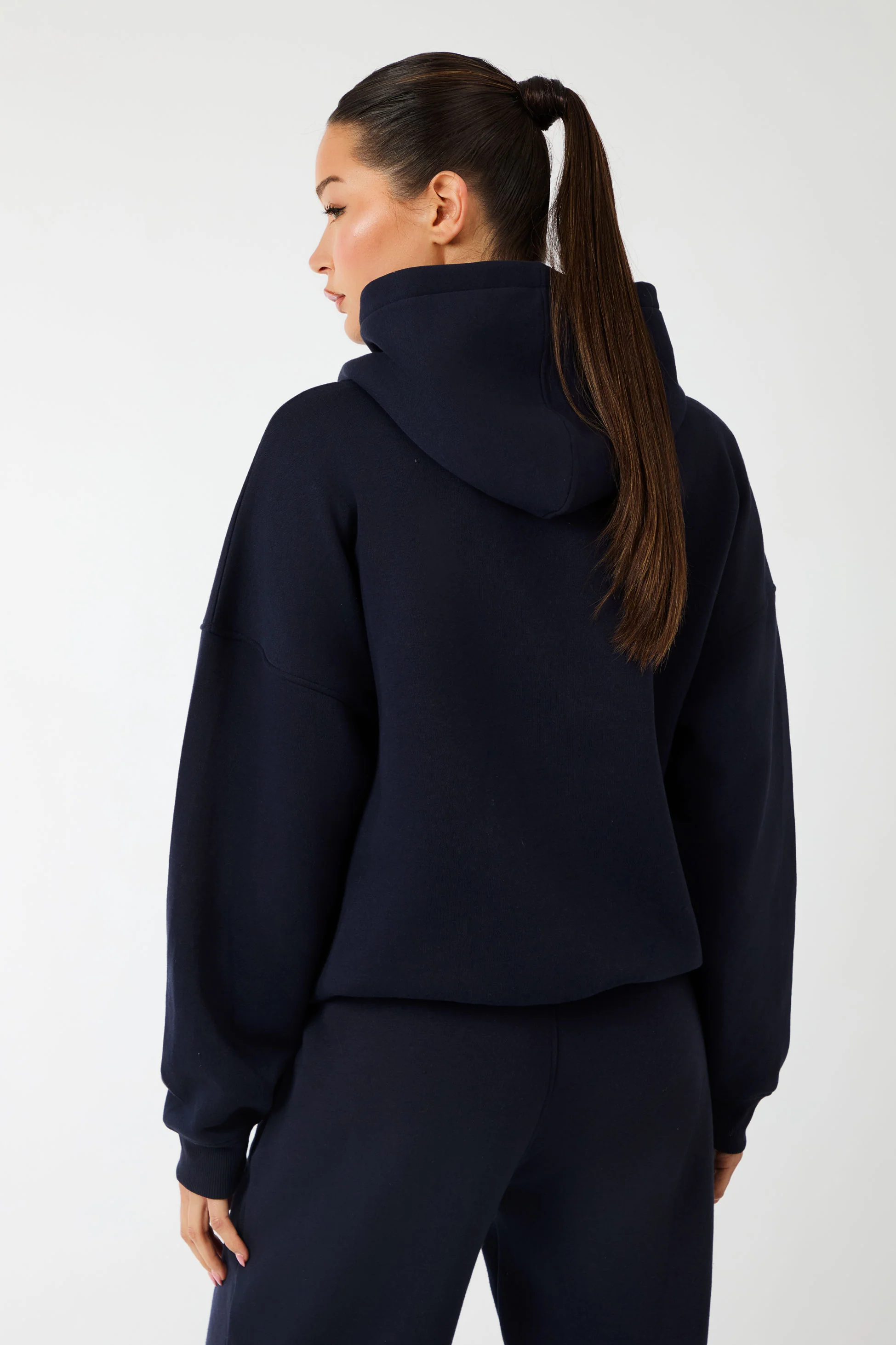 Kaiia Slogan Oversized Hoodie Navy & Light Grey Marl - Image 4