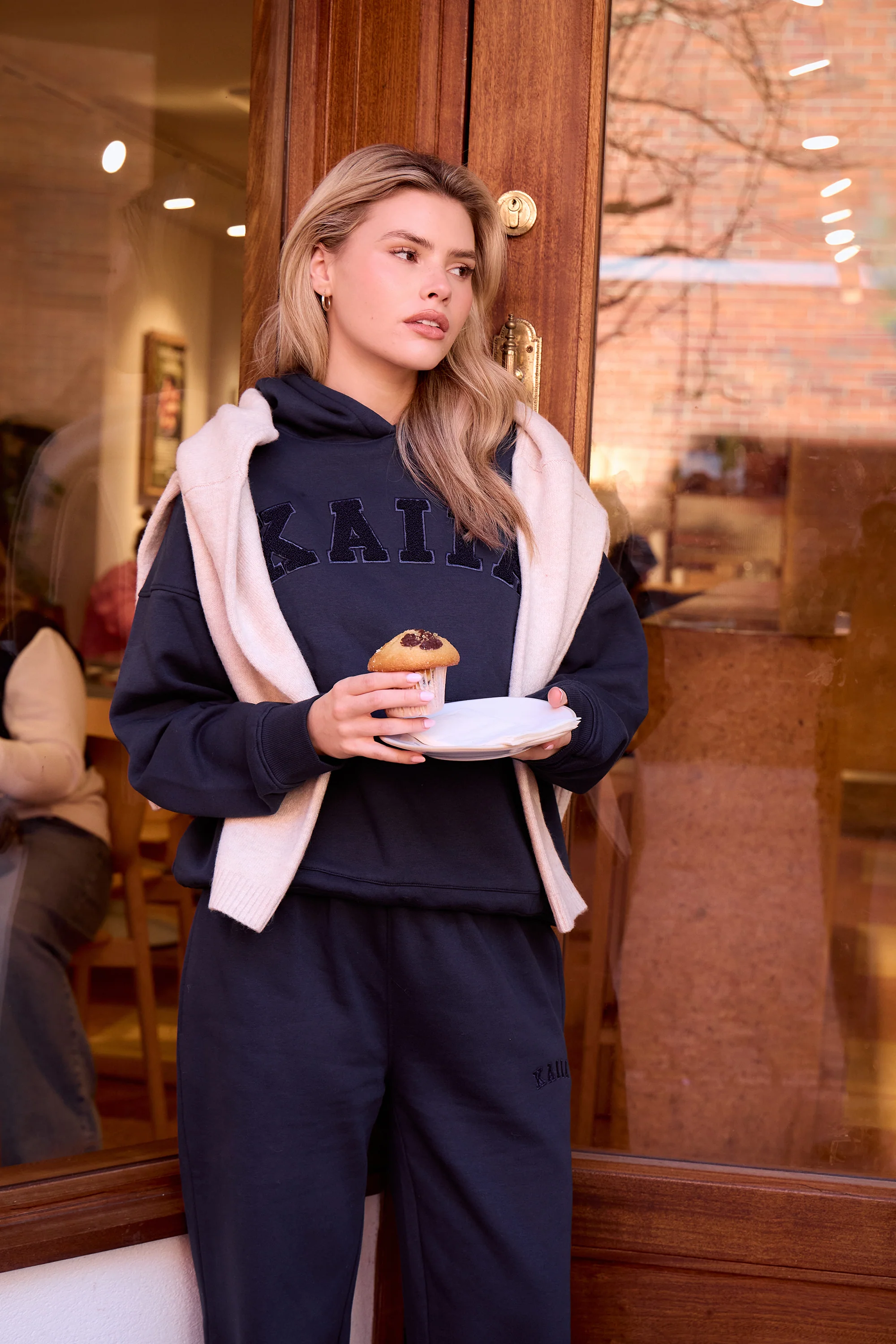 Kaiia Slogan Oversized Hoodie Navy