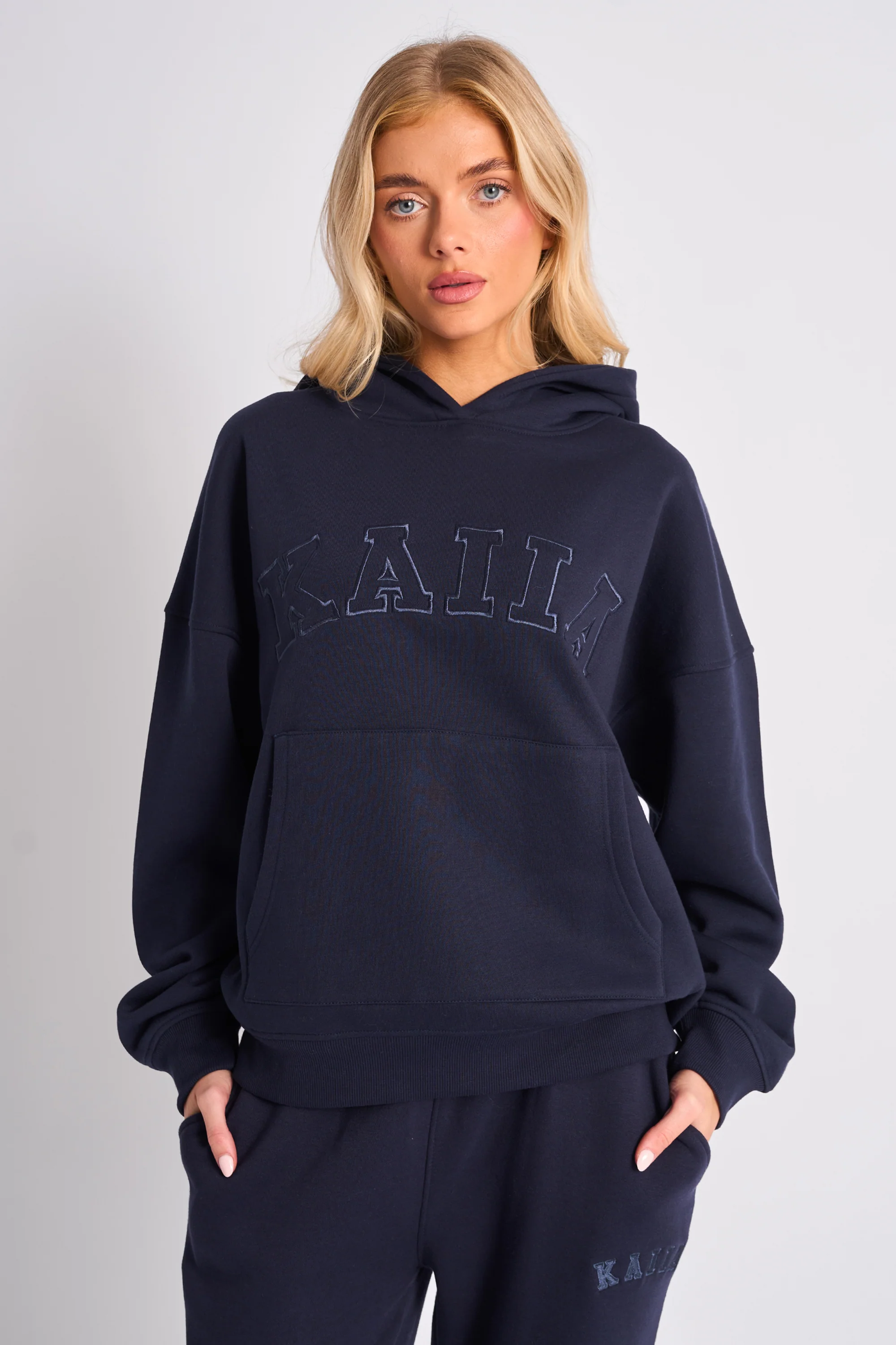 Kaiia Slogan Oversized Hoodie Navy - Image 5