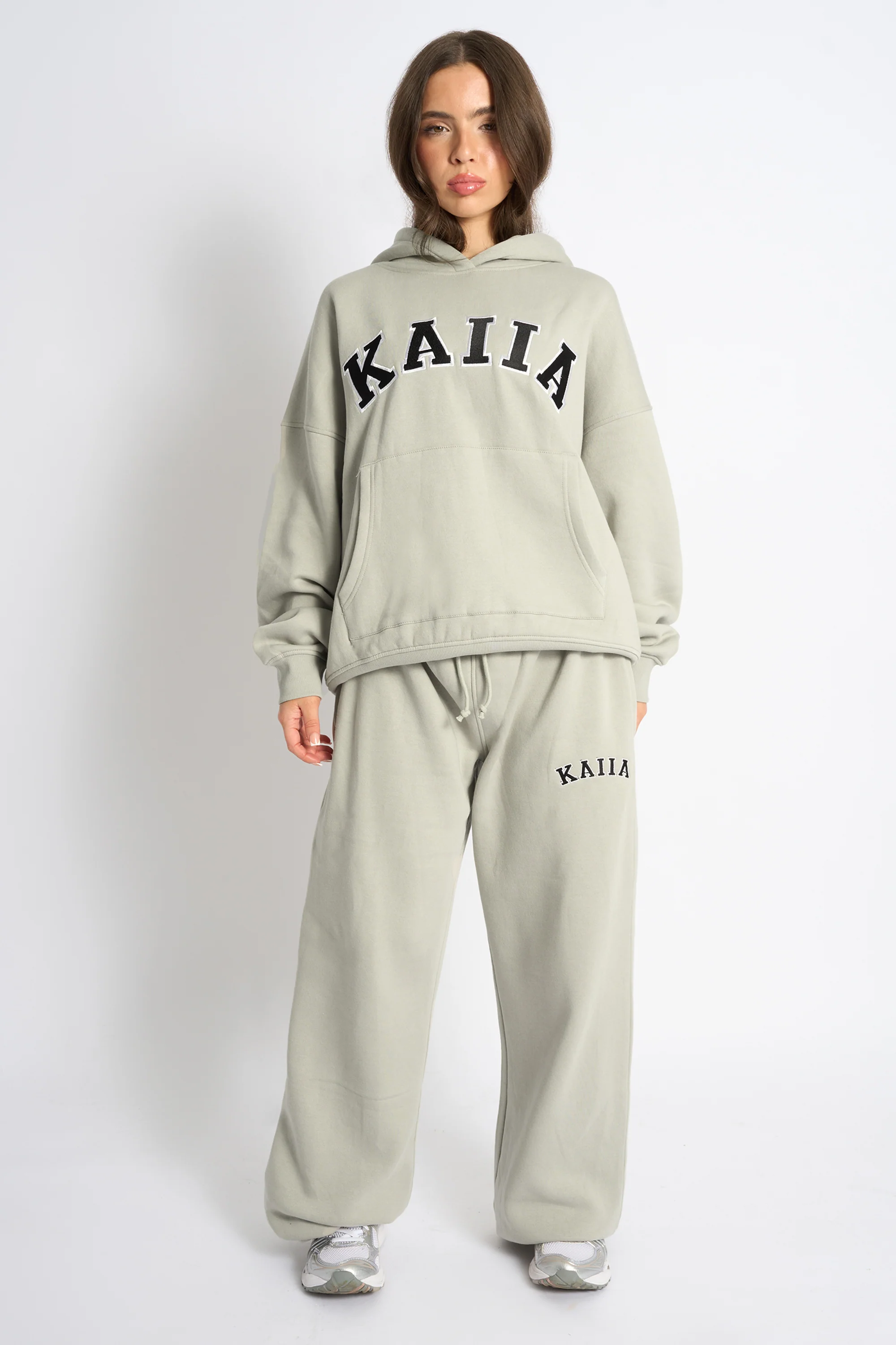 Kaiia Slogan Oversized Hoodie Pebble - Image 3