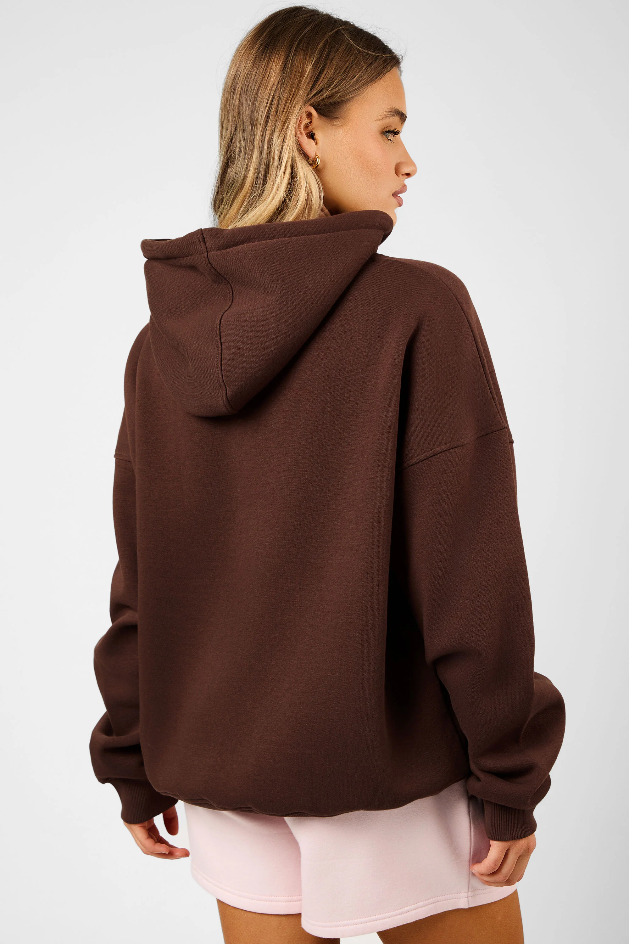 Kaiia Slogan Oversized Hoodie Peppercorn & Dusty Pink - Image 6