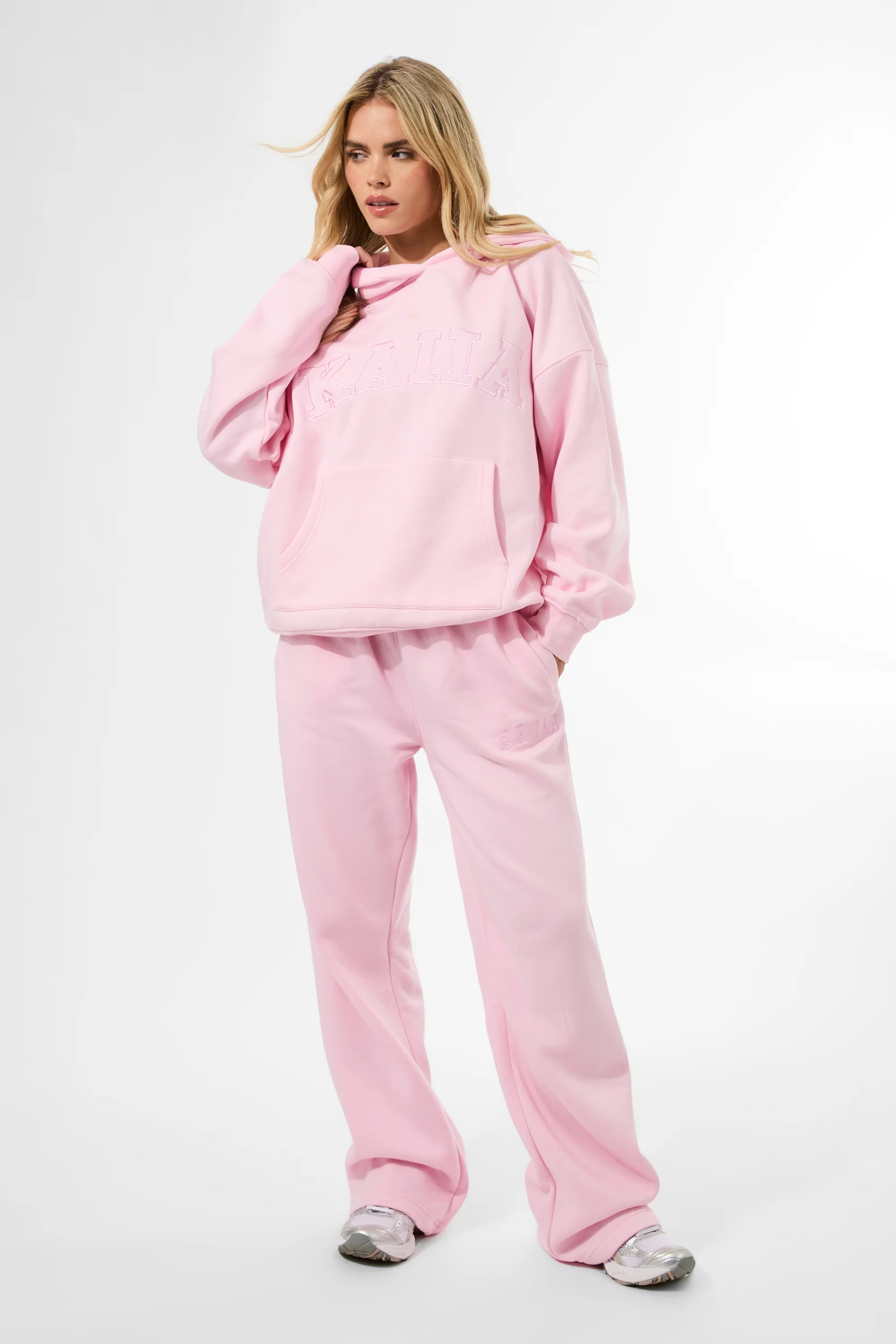 Kaiia Slogan Oversized Hoodie Baby Pink - Image 7