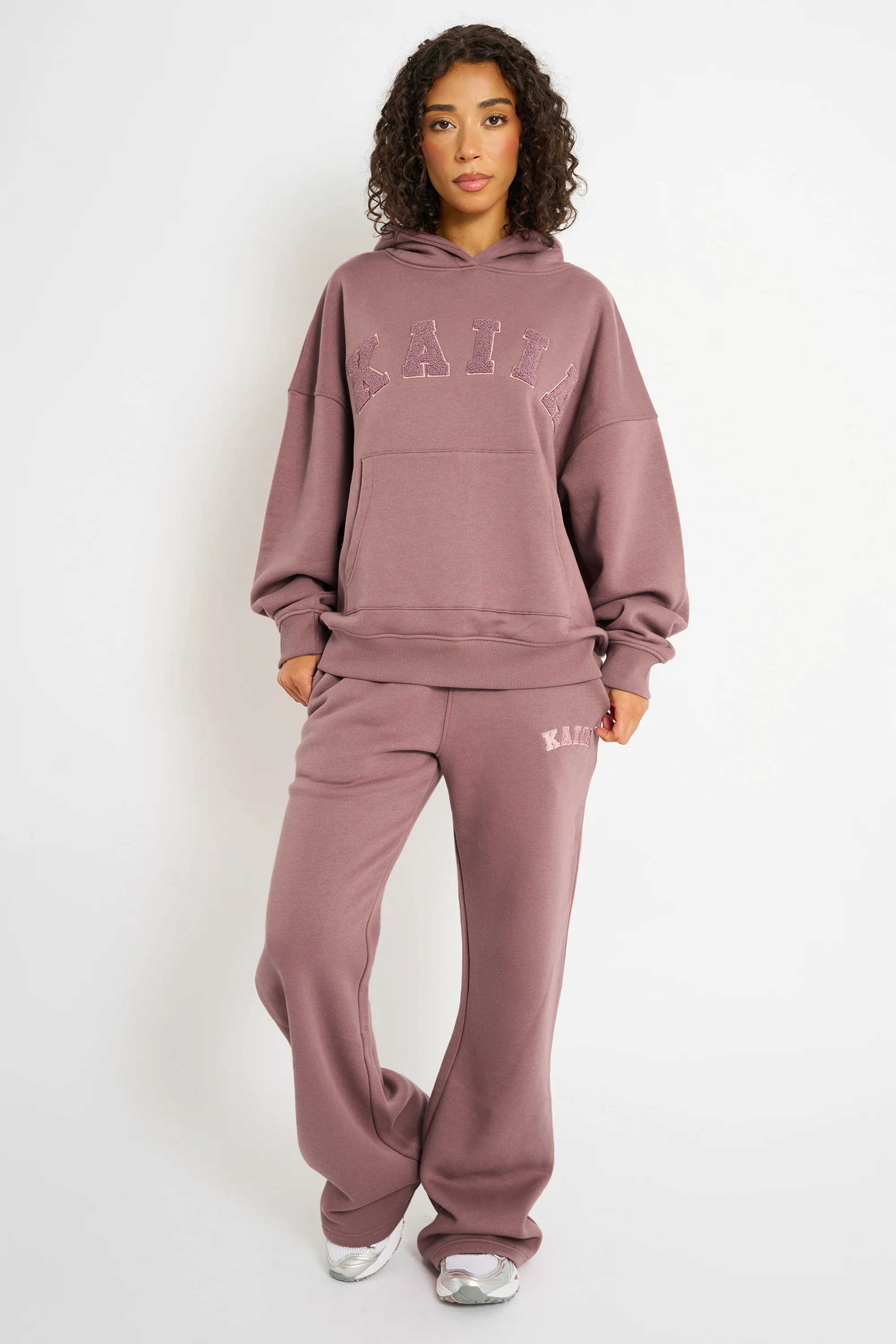 Kaiia Borg Slogan Oversized Hoodie Rose - Image 3
