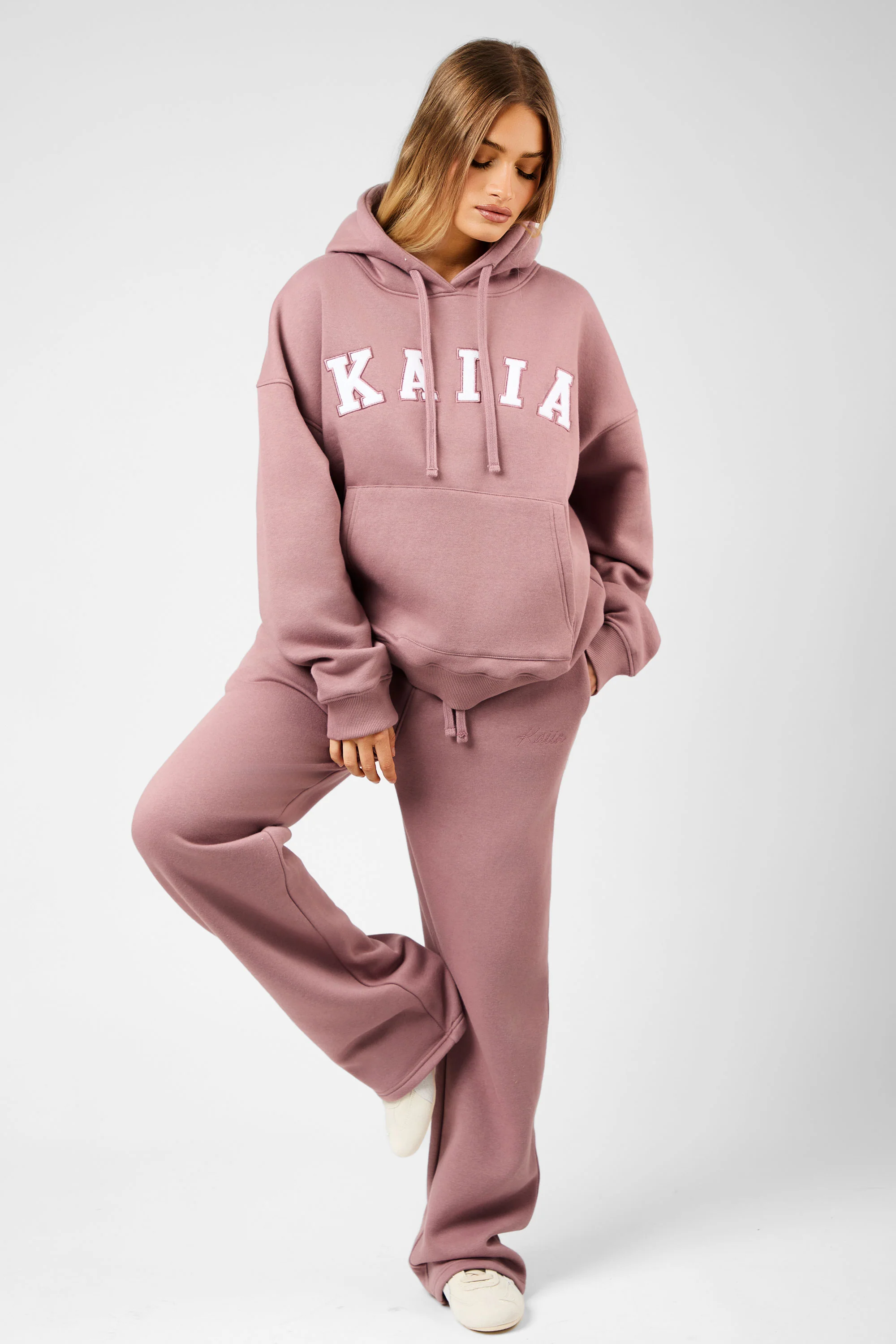 Kaiia Slogan Oversized Hoodie Rosewood & White - Image 3