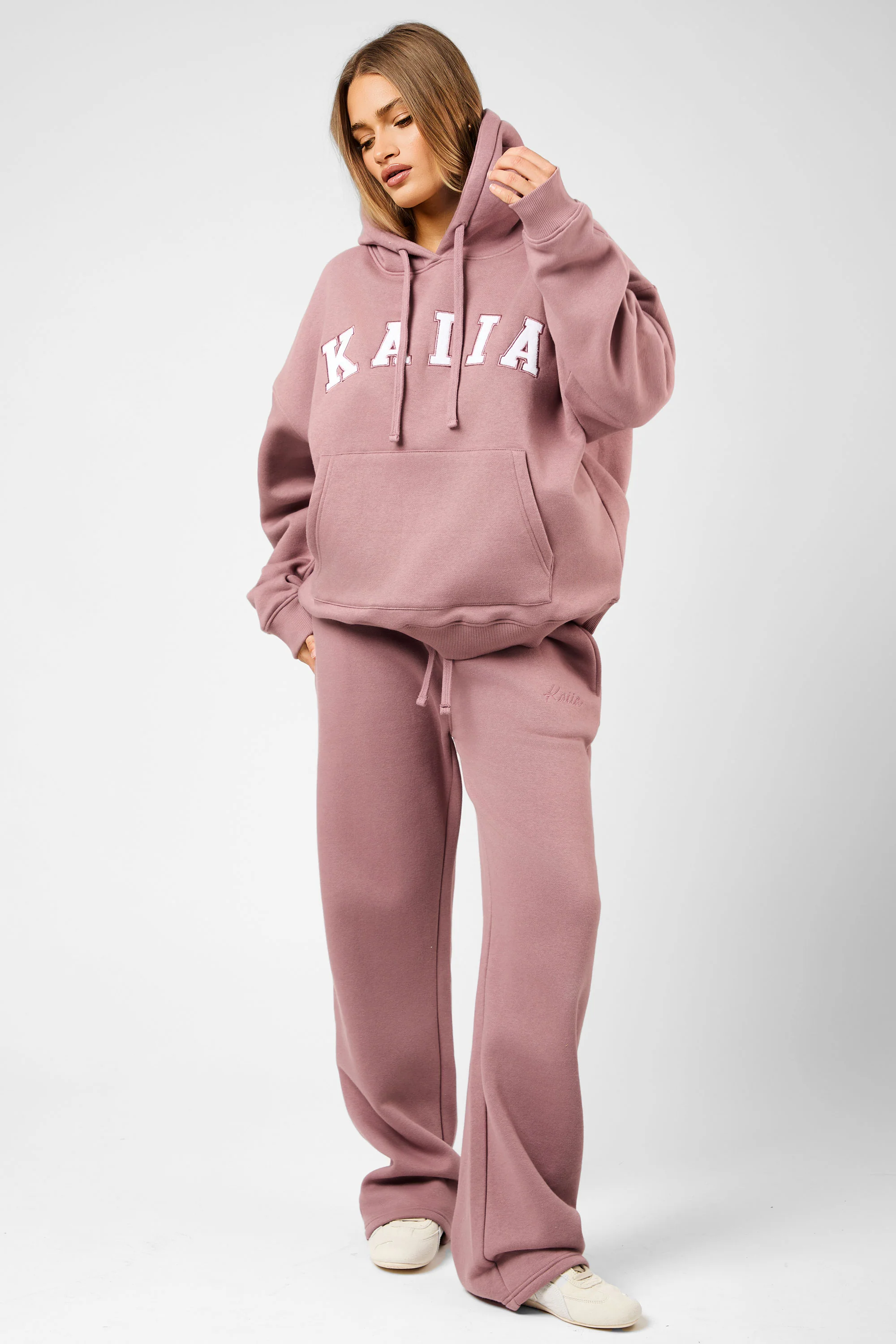 Kaiia Slogan Oversized Hoodie Rosewood & White - Image 5