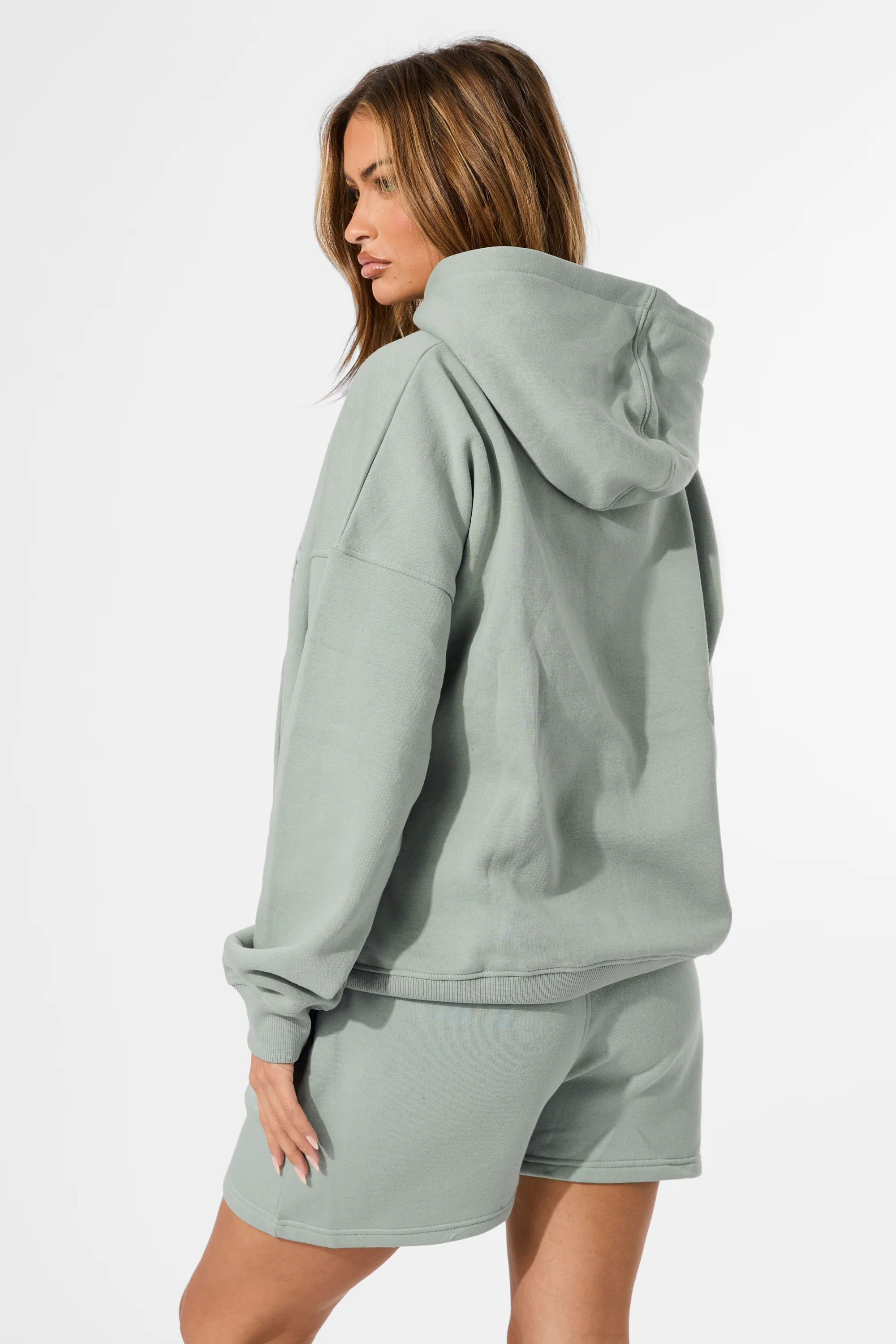 Kaiia Slogan Oversized Hoodie Sage Green - Image 12