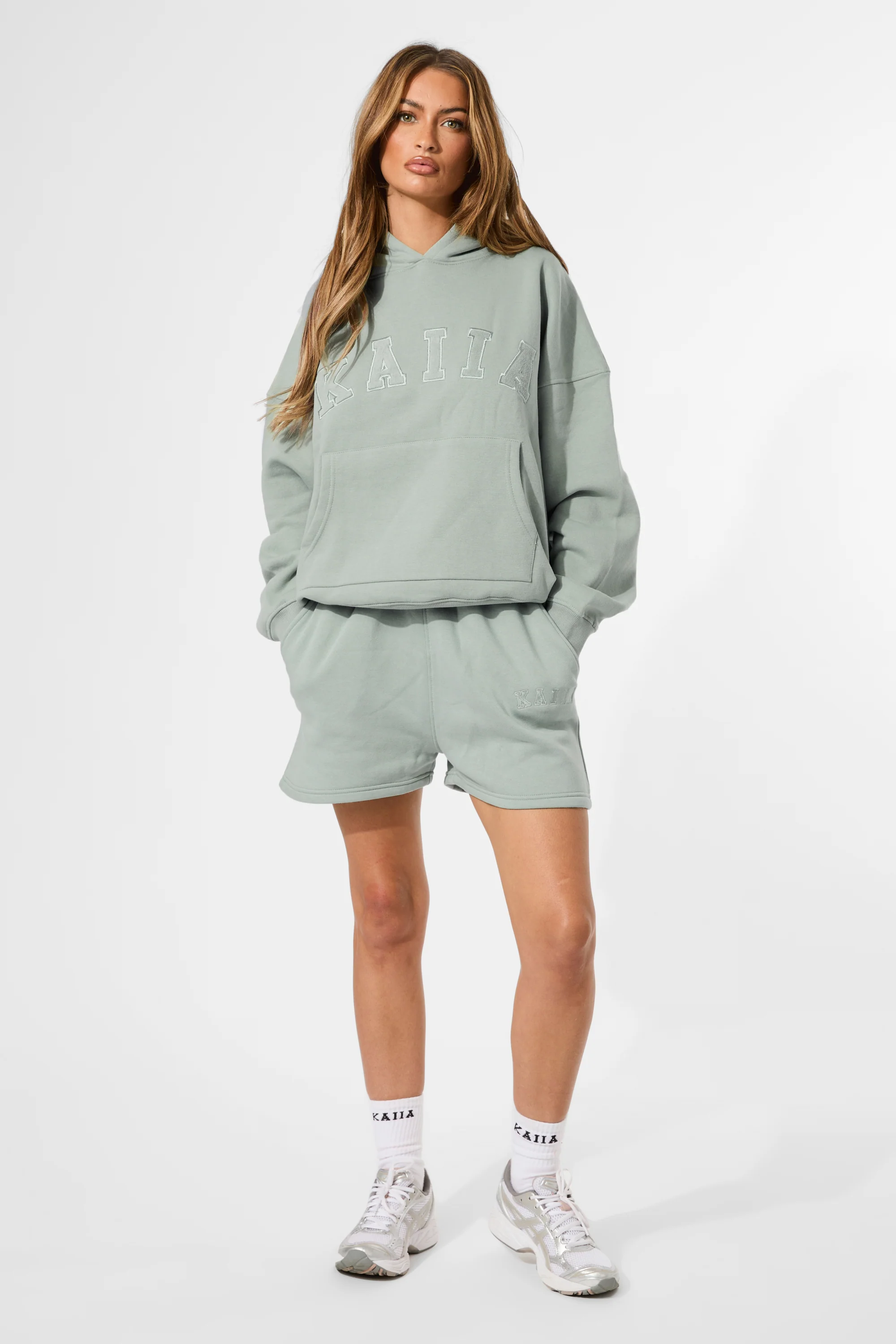 Kaiia Slogan Oversized Hoodie Sage Green - Image 13