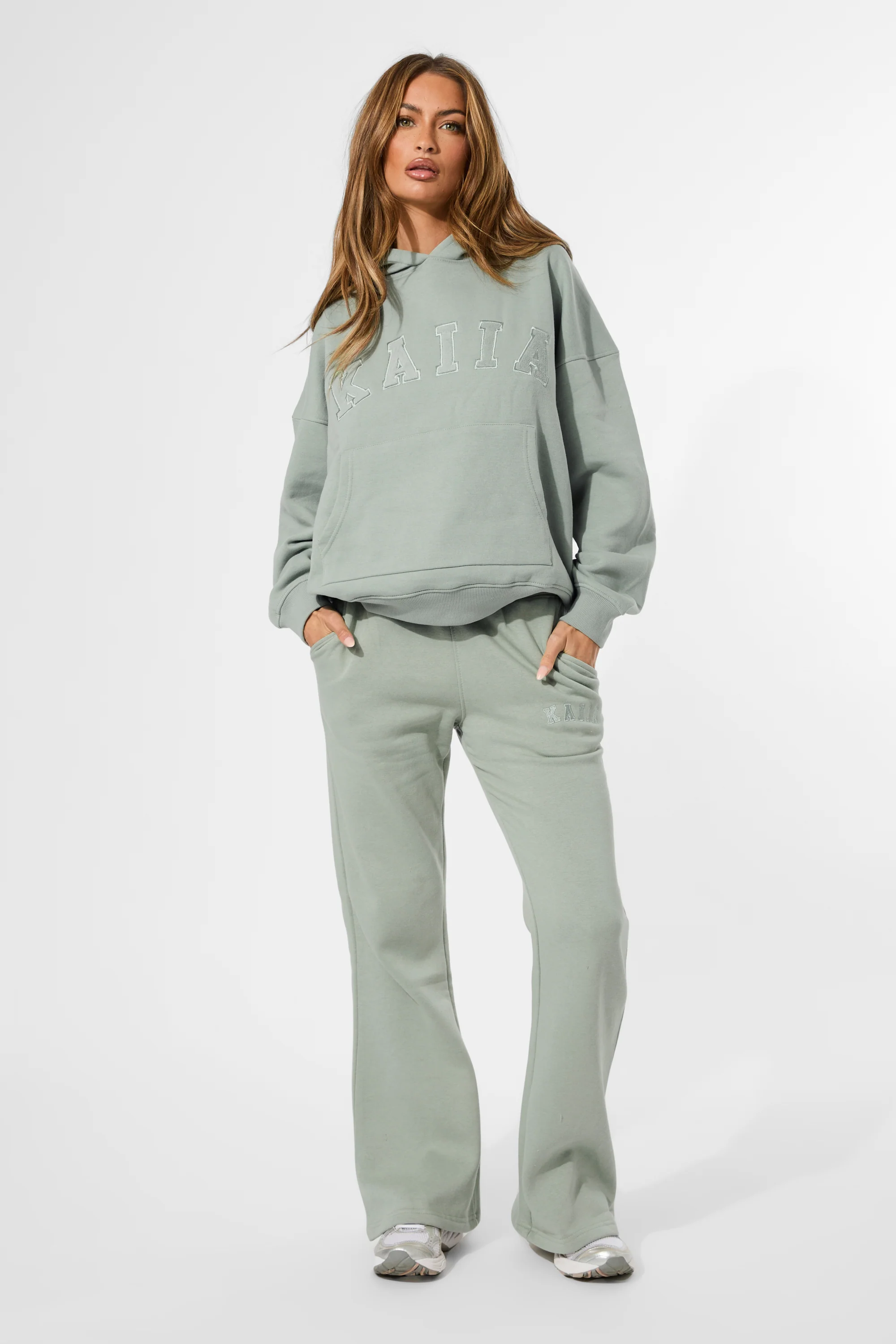 Kaiia Slogan Oversized Hoodie Sage Green - Image 14
