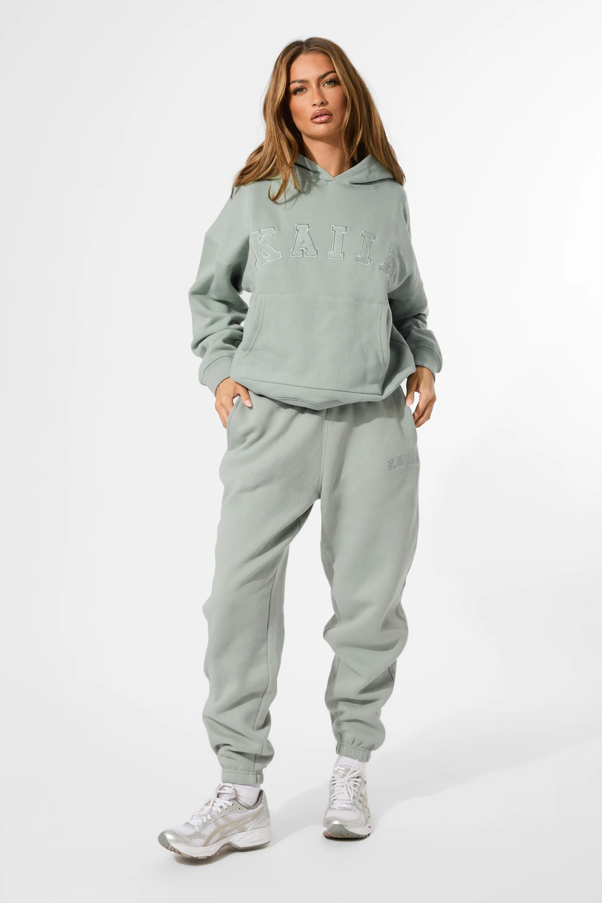 Kaiia Slogan Oversized Hoodie Sage Green - Image 15