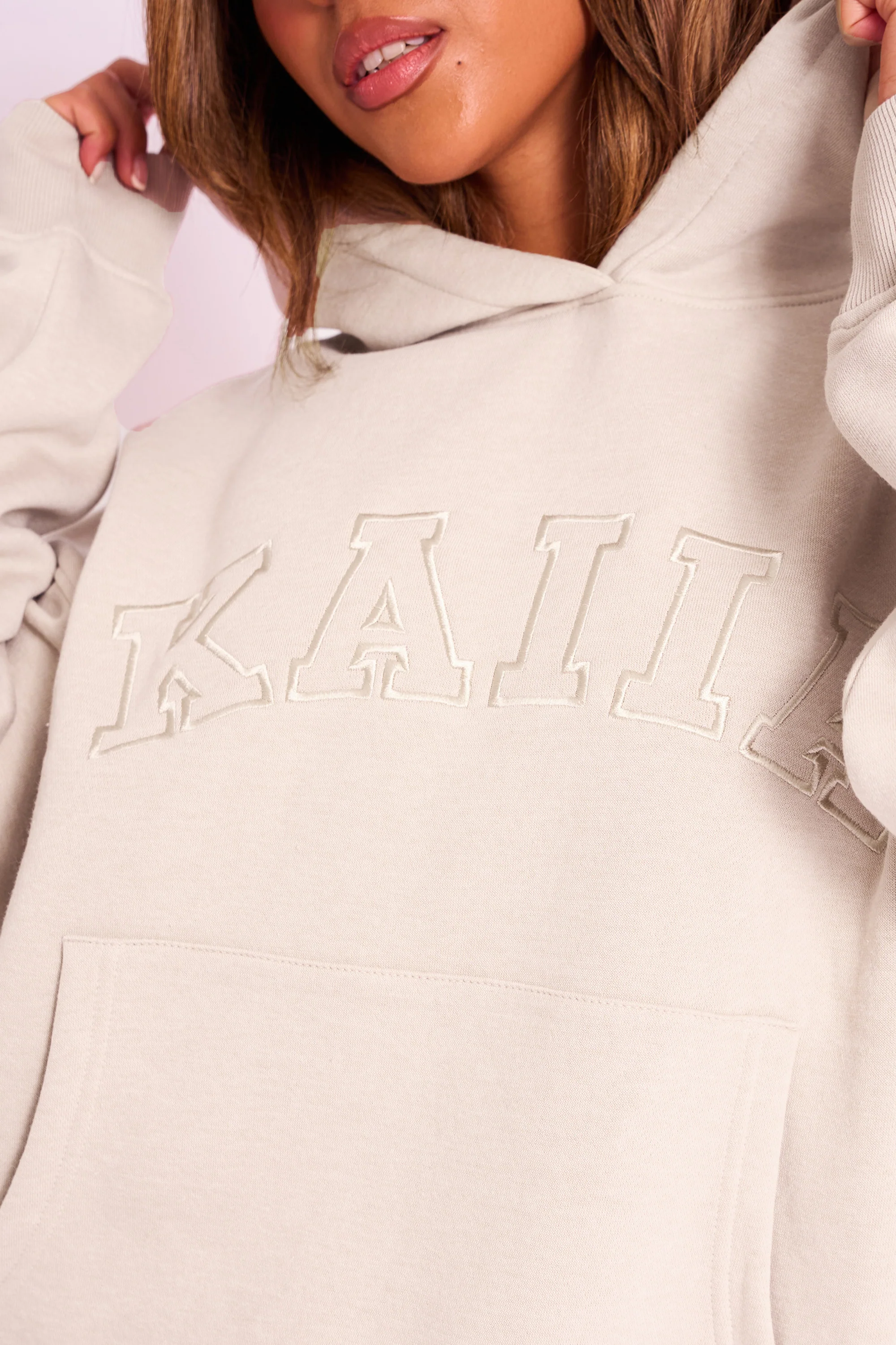 Kaiia Slogan Oversized Hoodie Sand - Image 2