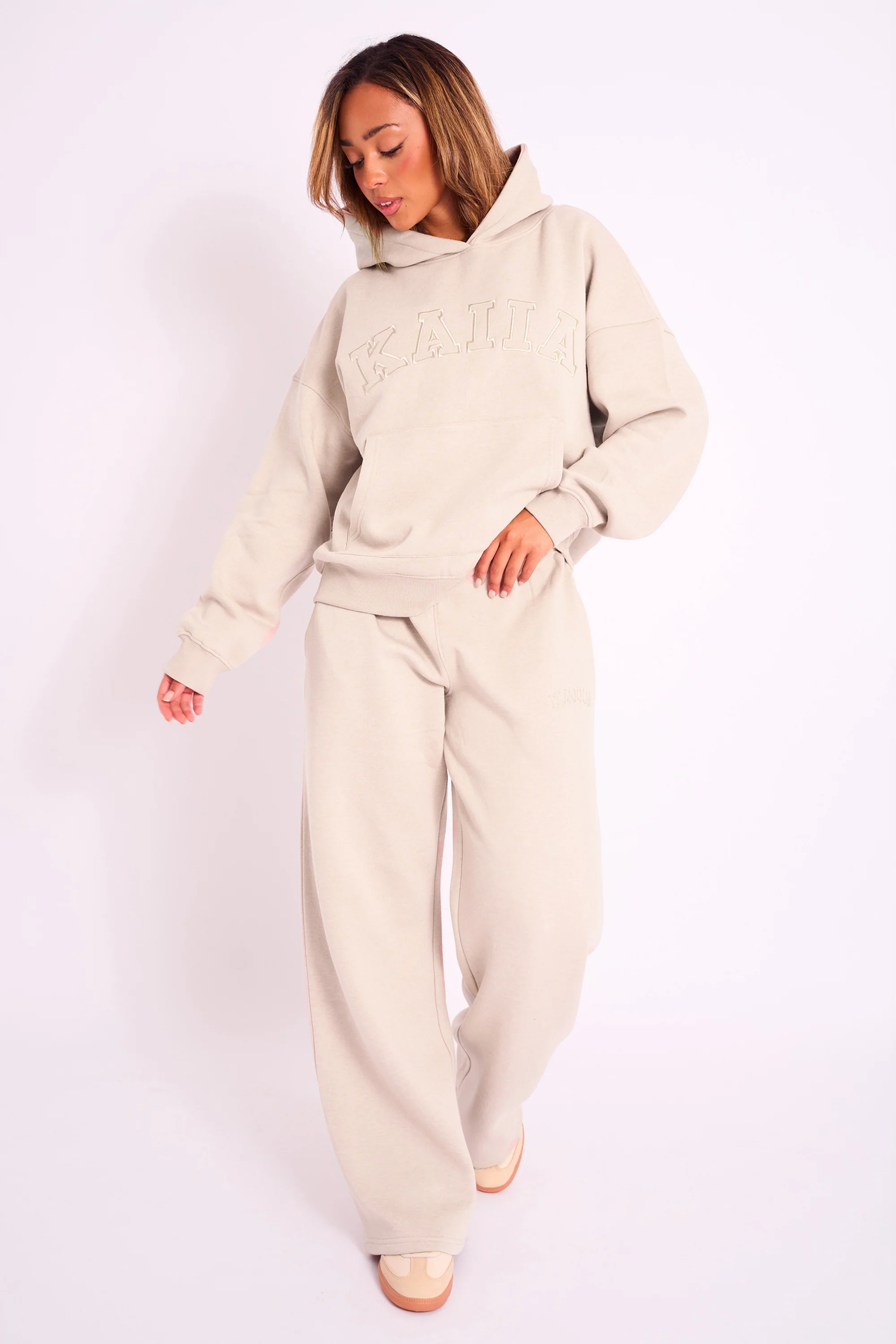 Kaiia Slogan Oversized Hoodie Sand - Image 4