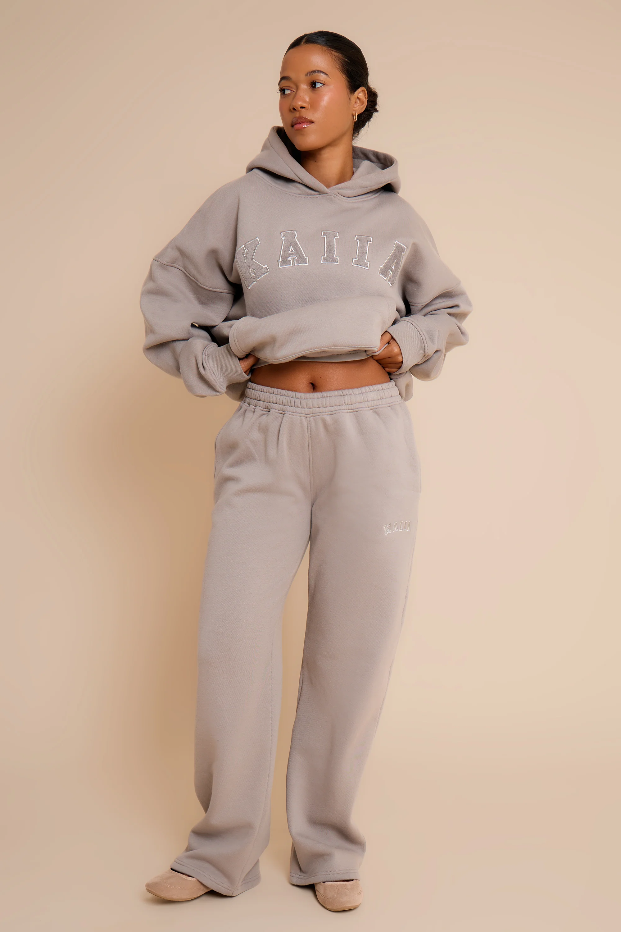 Kaiia Slogan Oversized Hoodie Smoke Grey - Image 3