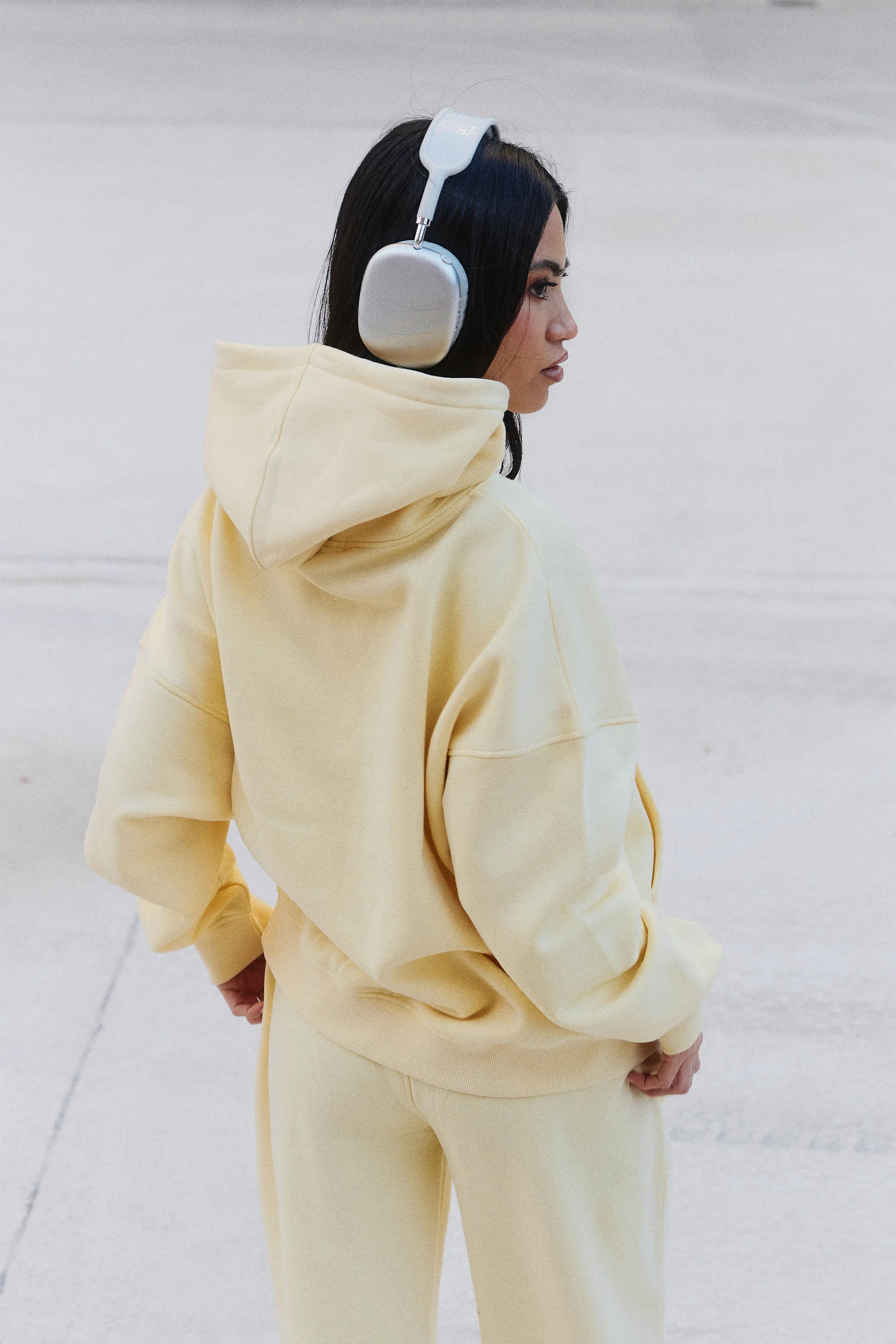 Kaiia Slogan Oversized Hoodie Soft Yellow & Grey - Image 6