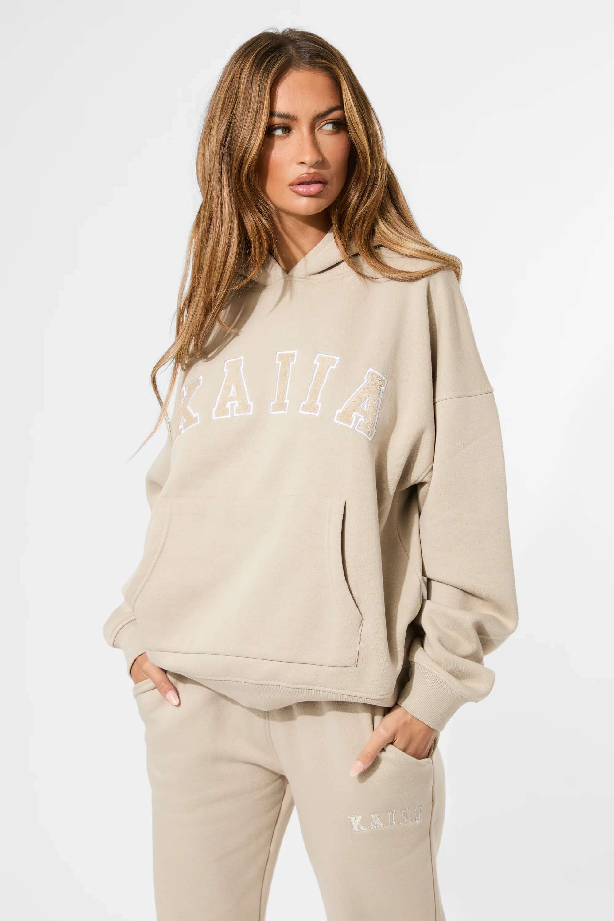 Kaiia Slogan Oversized Hoodie Stone - Image 5