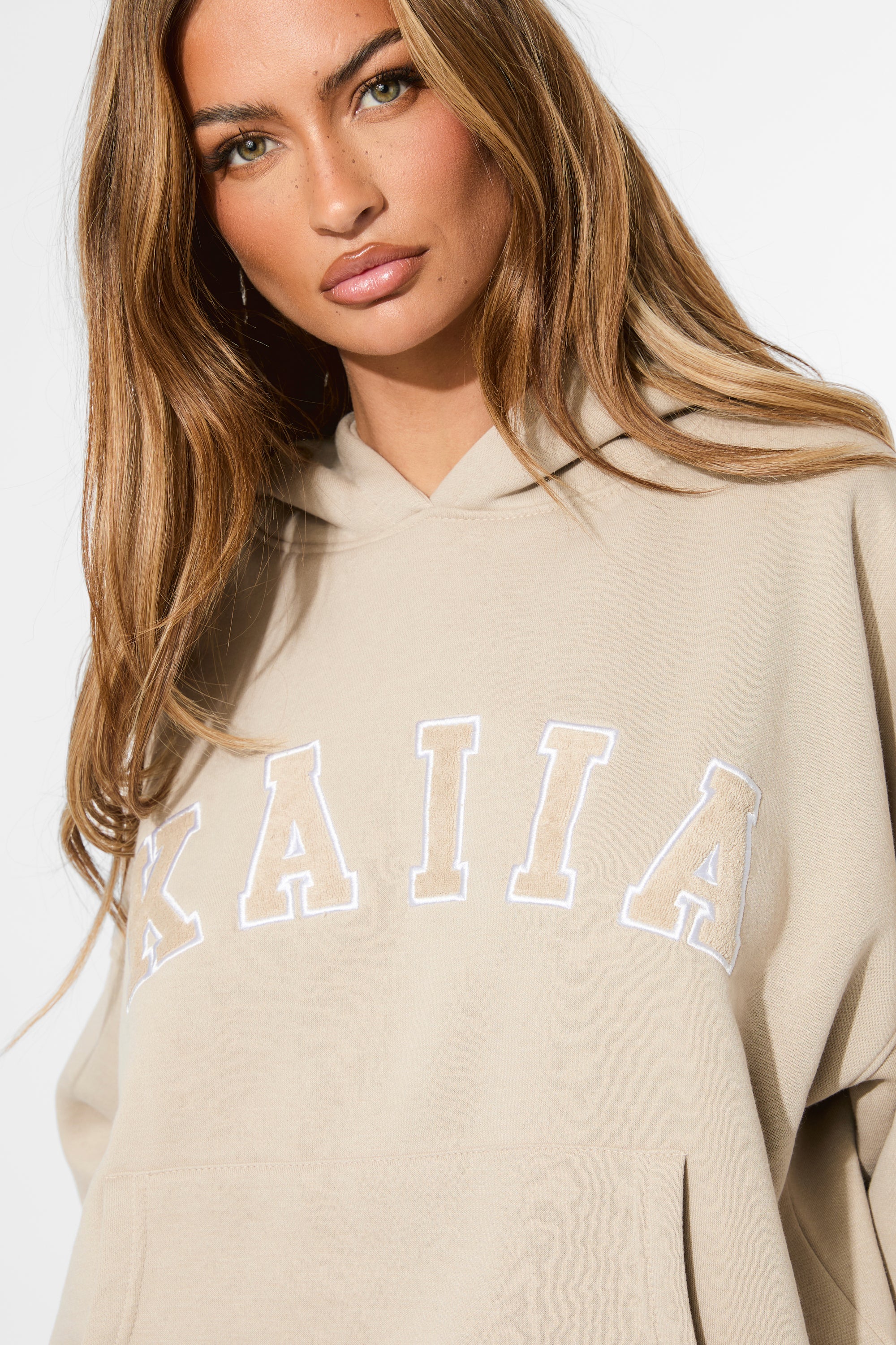 Kaiia Slogan Oversized Hoodie Stone - Image 6