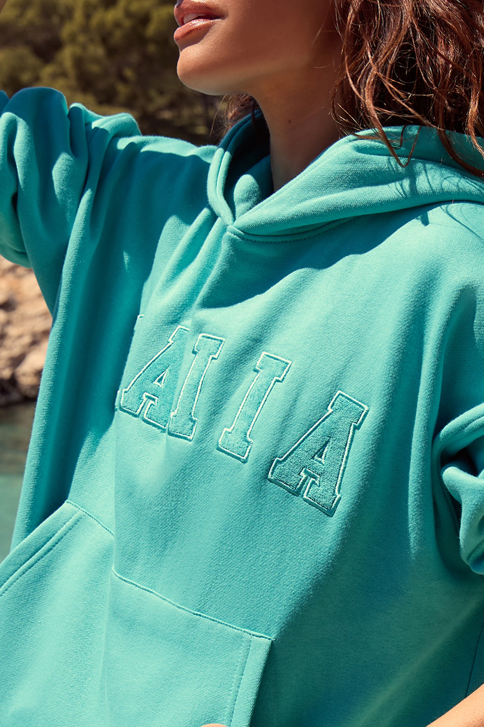 Kaiia Slogan Oversized Hoodie Turquoise - Image 3