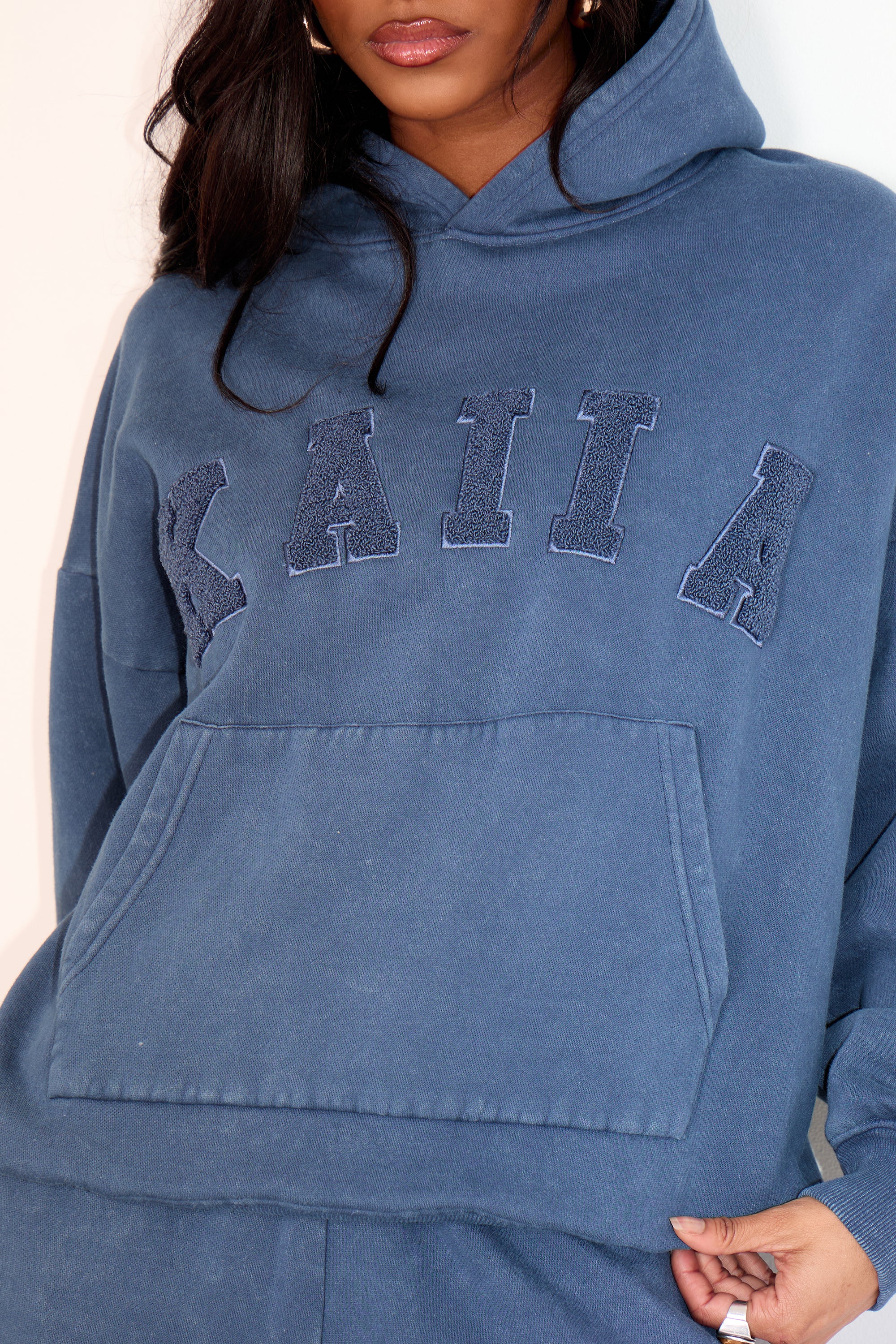 Kaiia Slogan Oversized Hoodie Washed Petrol - Image 2