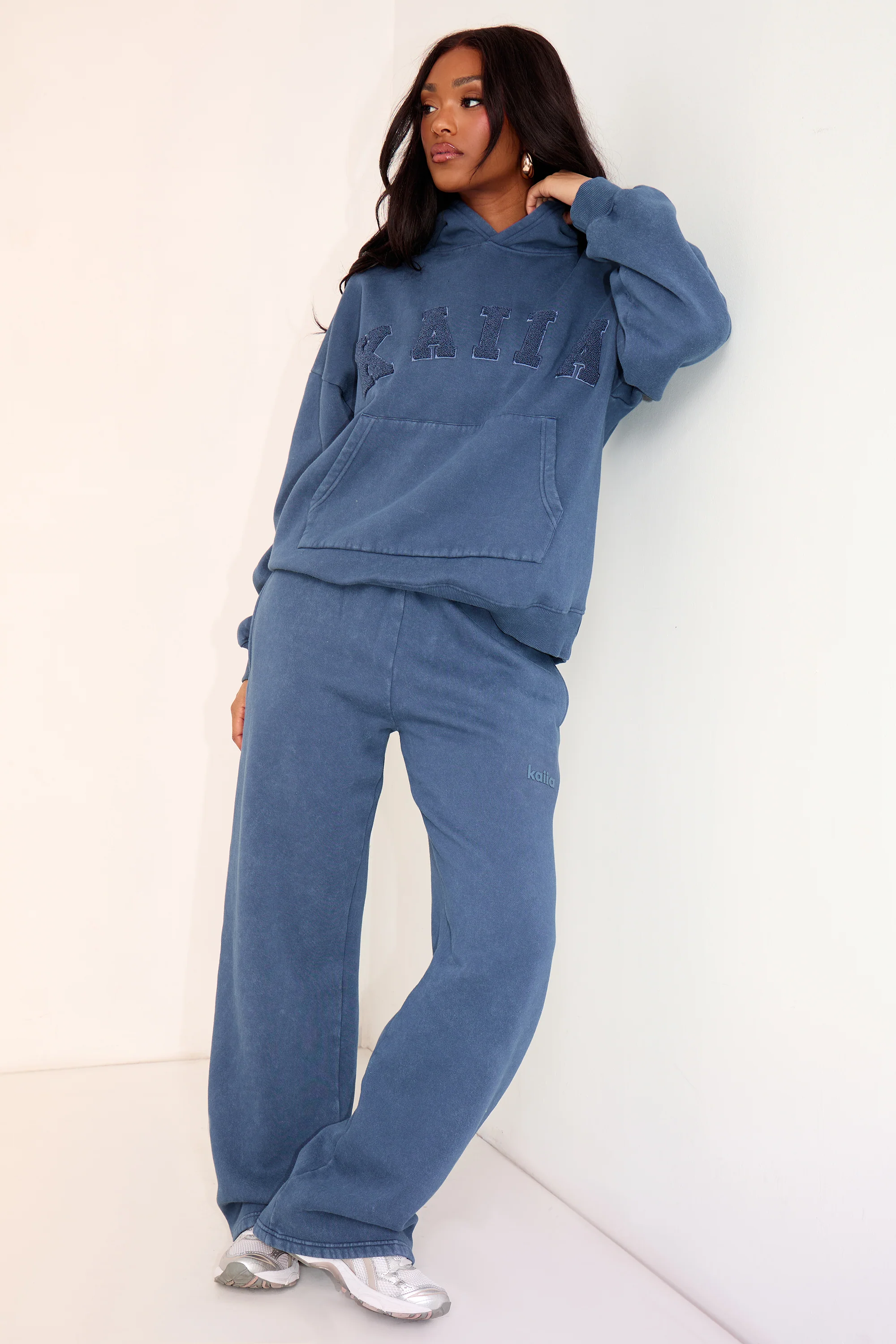 Kaiia Slogan Oversized Hoodie Washed Petrol - Image 3