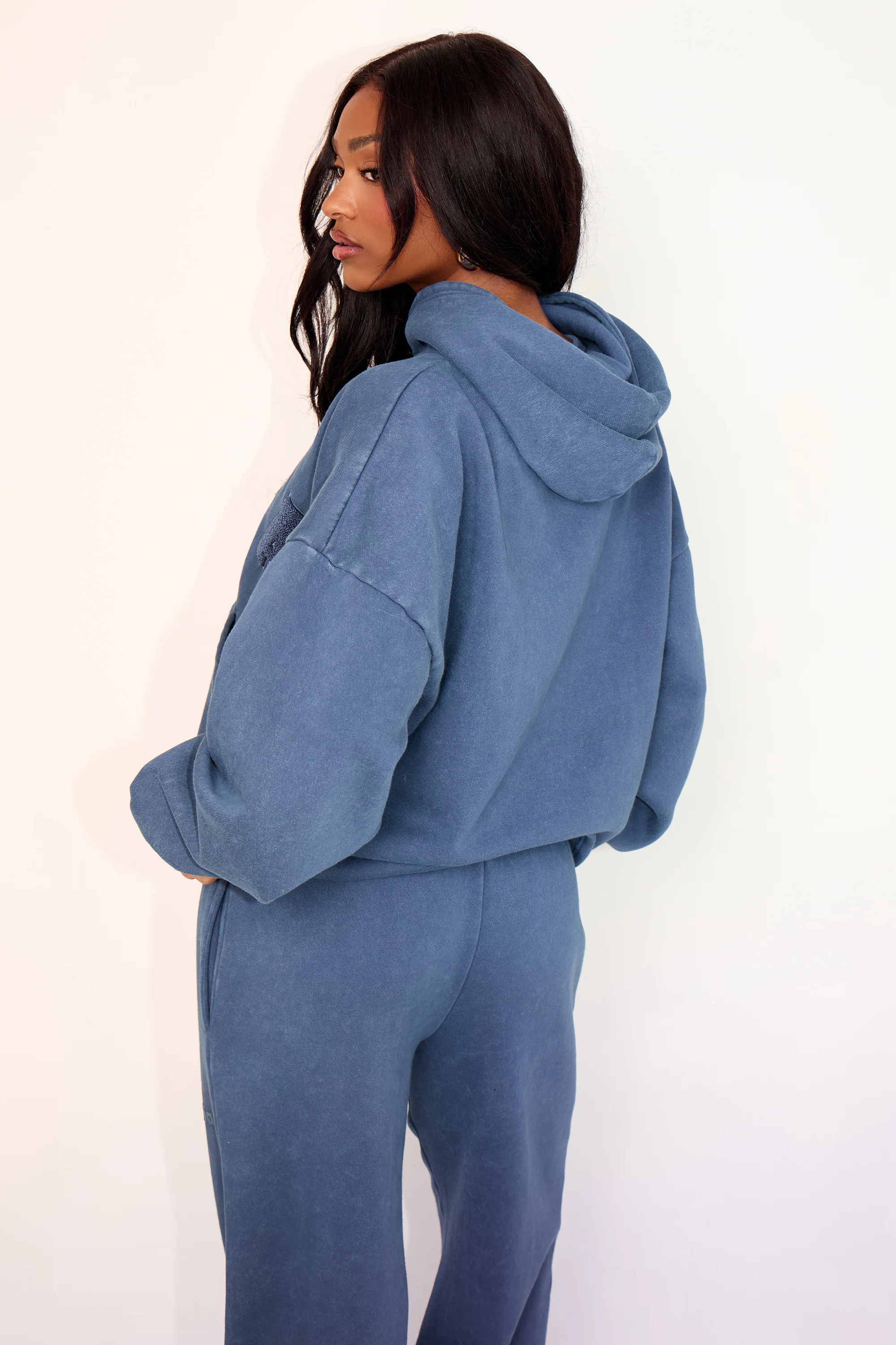 Kaiia Slogan Oversized Hoodie Washed Petrol - Image 4