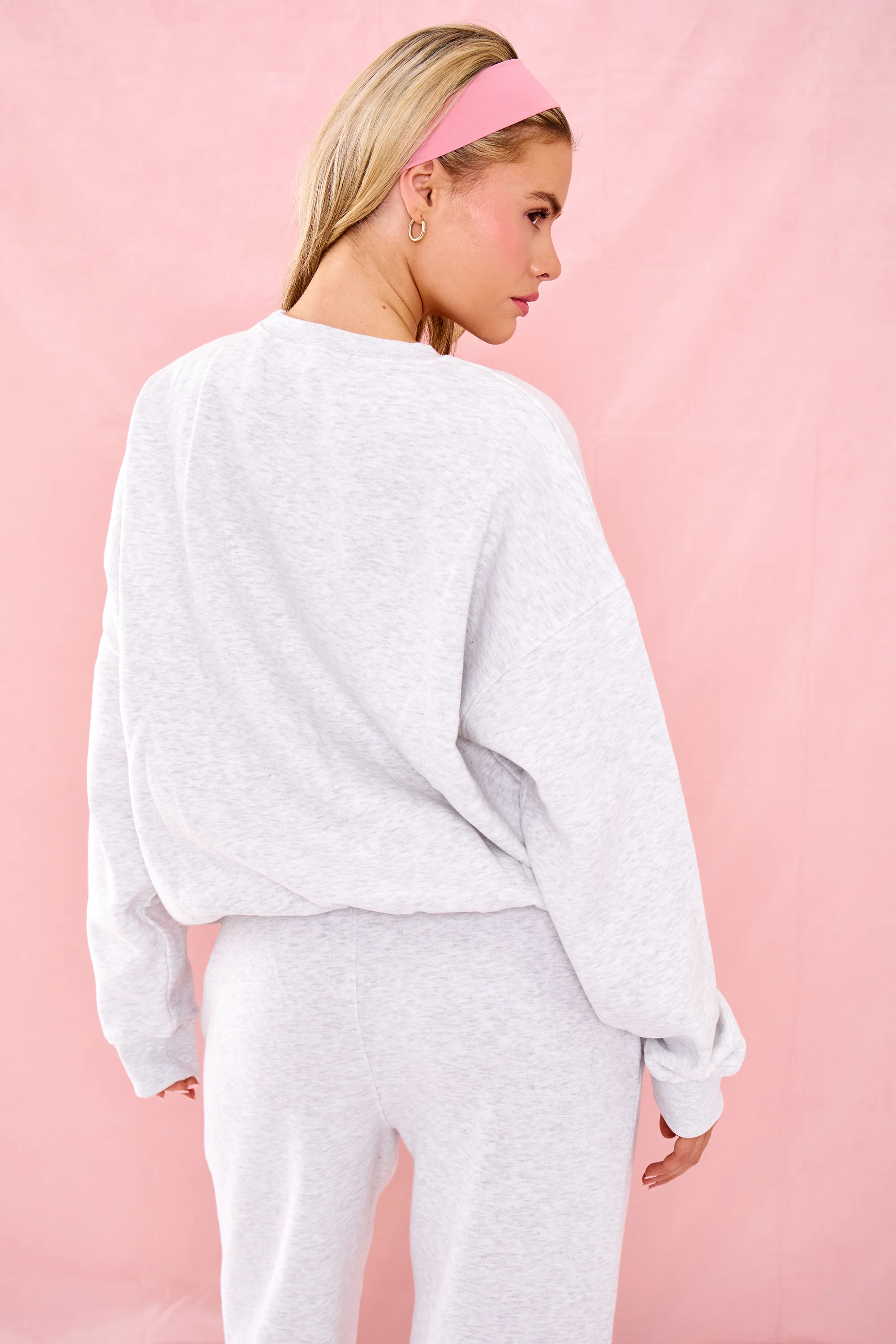 Kaiia Slogan Oversized Sweatshirt Grey Marl & Pink - Image 4