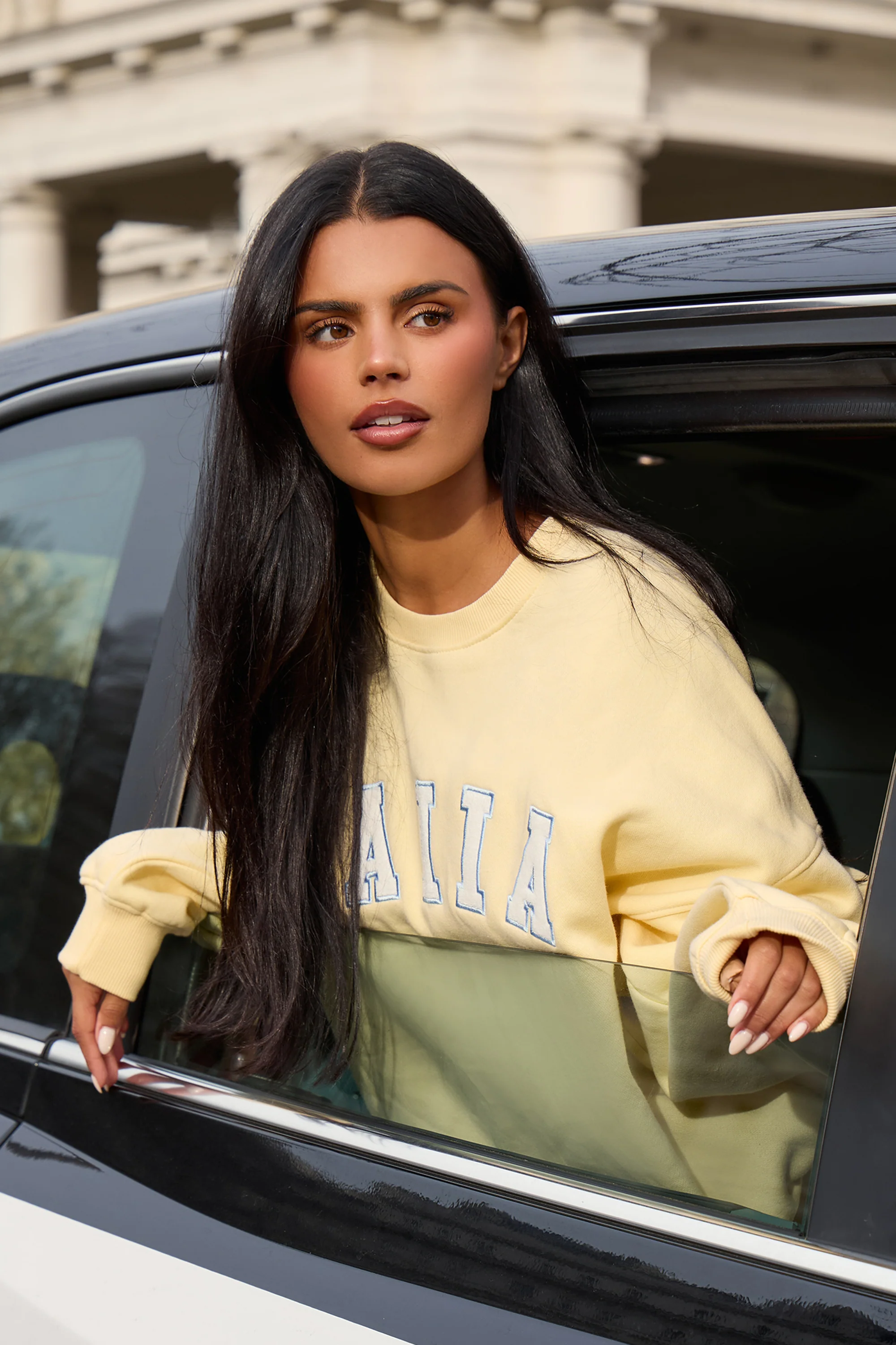 Kaiia Slogan Oversized Sweatshirt Lemon Frosting & Baby Blue - Image 2