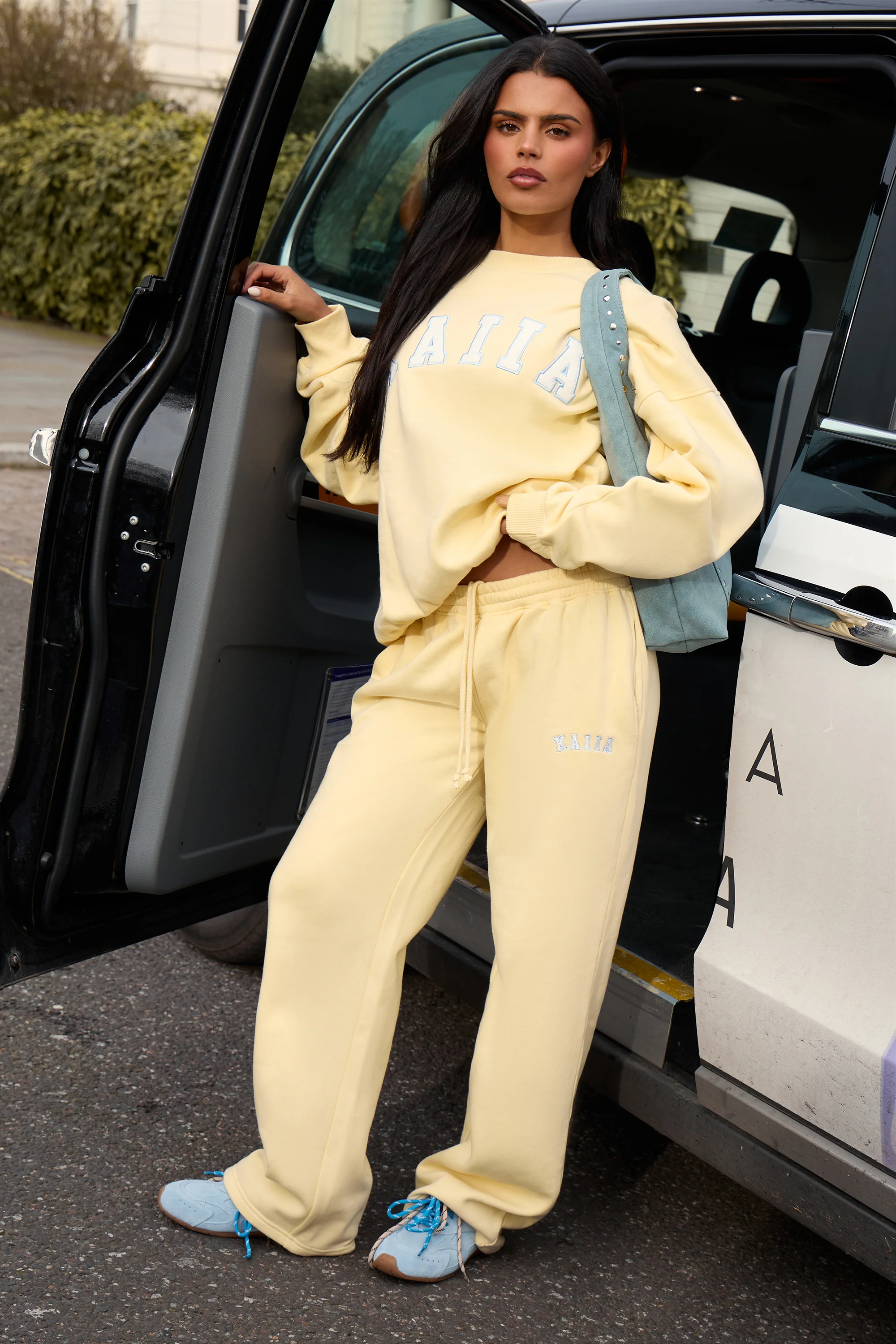 Kaiia Slogan Oversized Sweatshirt Lemon Frosting & Baby Blue - Image 3