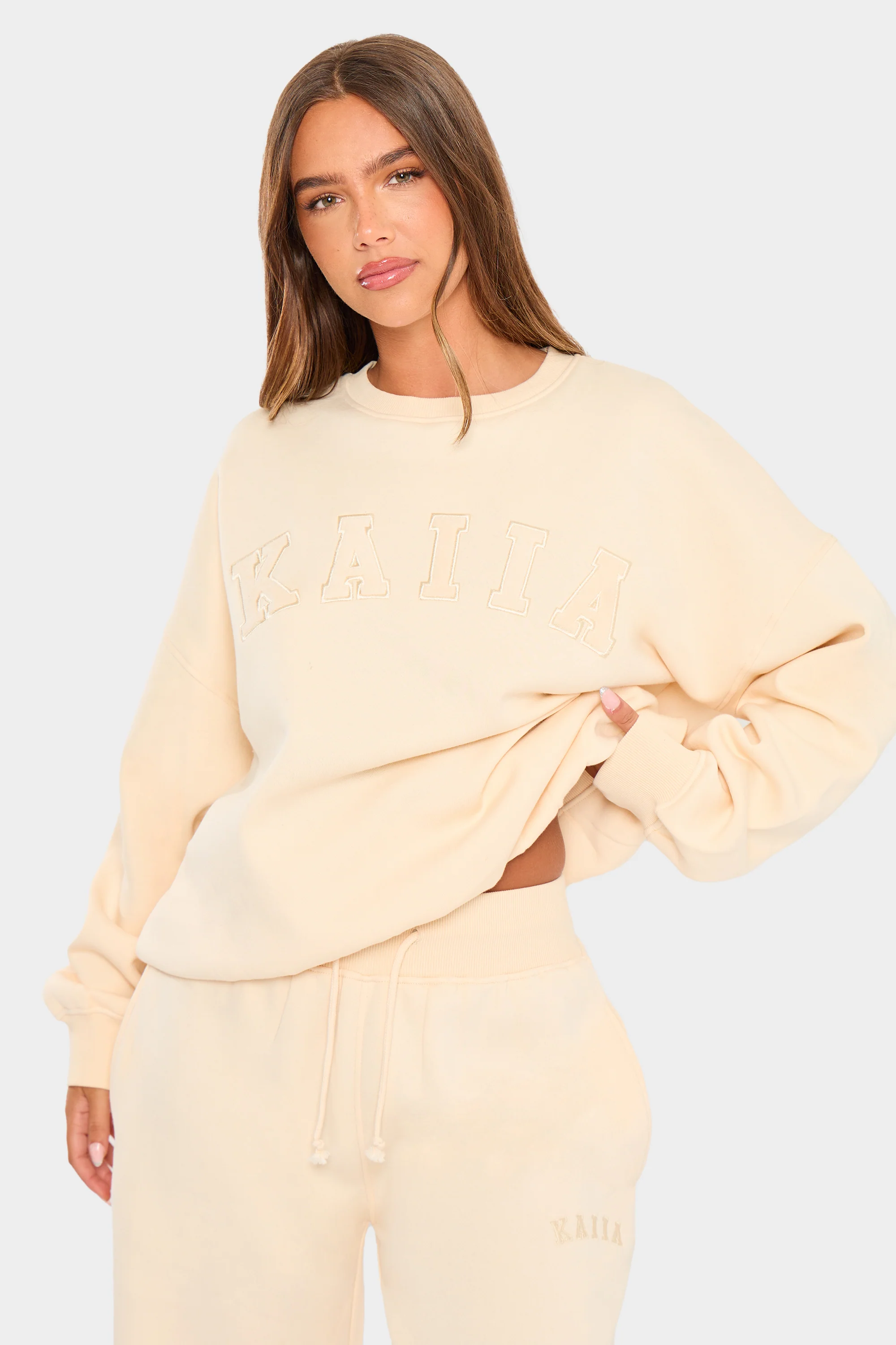 Kaiia Slogan Oversized Sweatshirt Warm Cream - Image 5