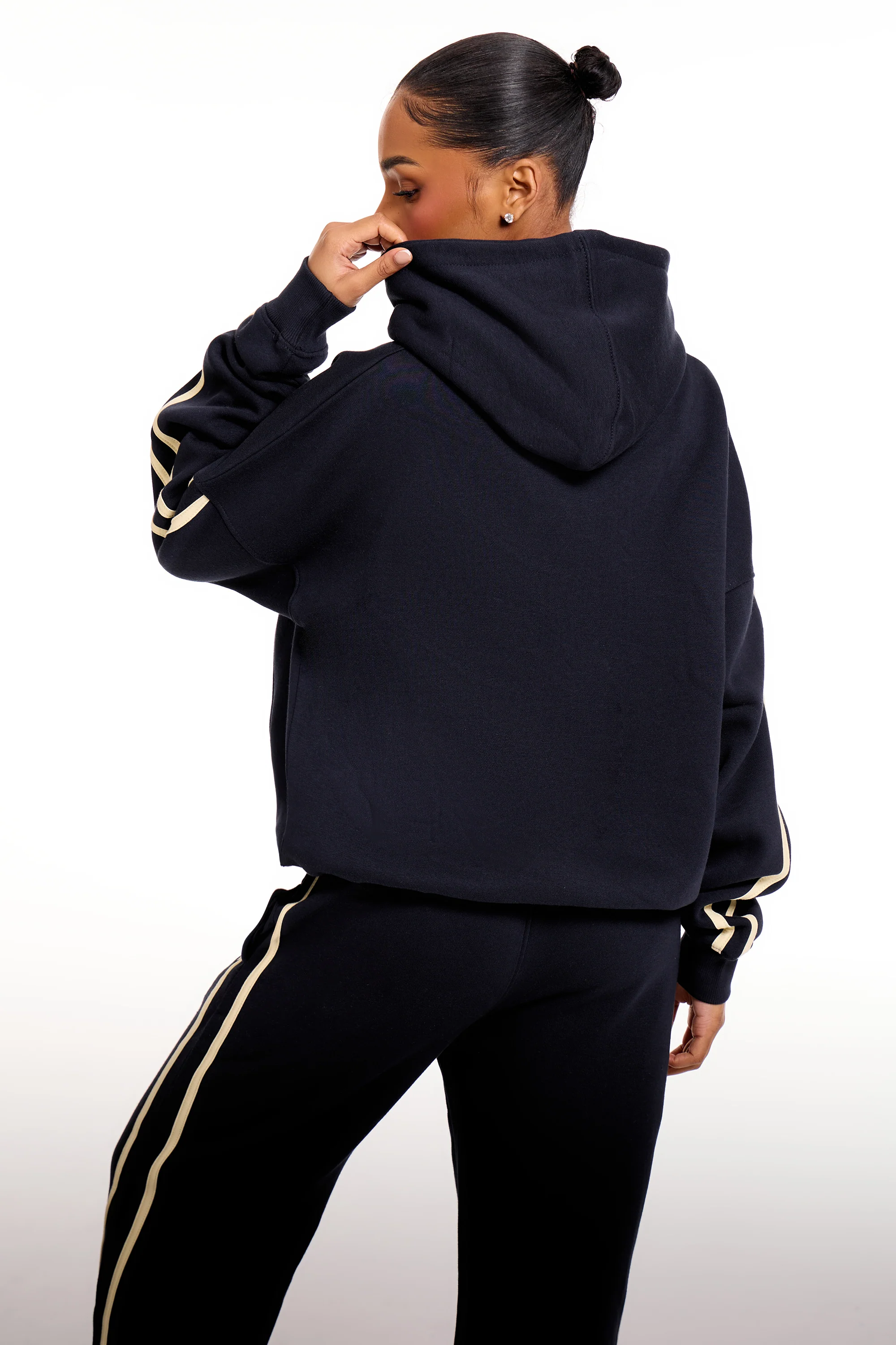 Kaiia Slogan Side Stripe Oversized Hoodie Ink Blue & Lemon - Image 8