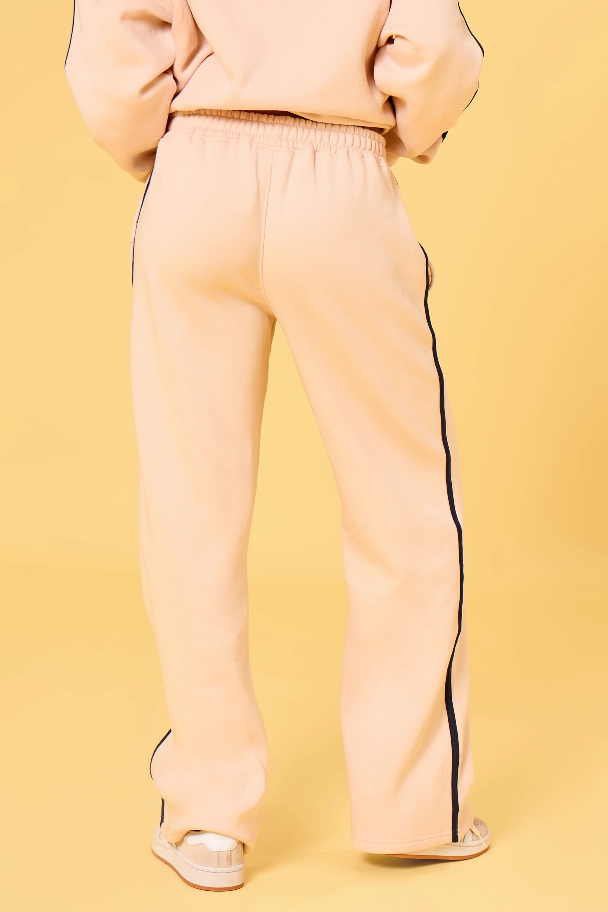 Kaiia Slogan Side Stripe Wide Leg Joggers Cream & Navy - Image 8