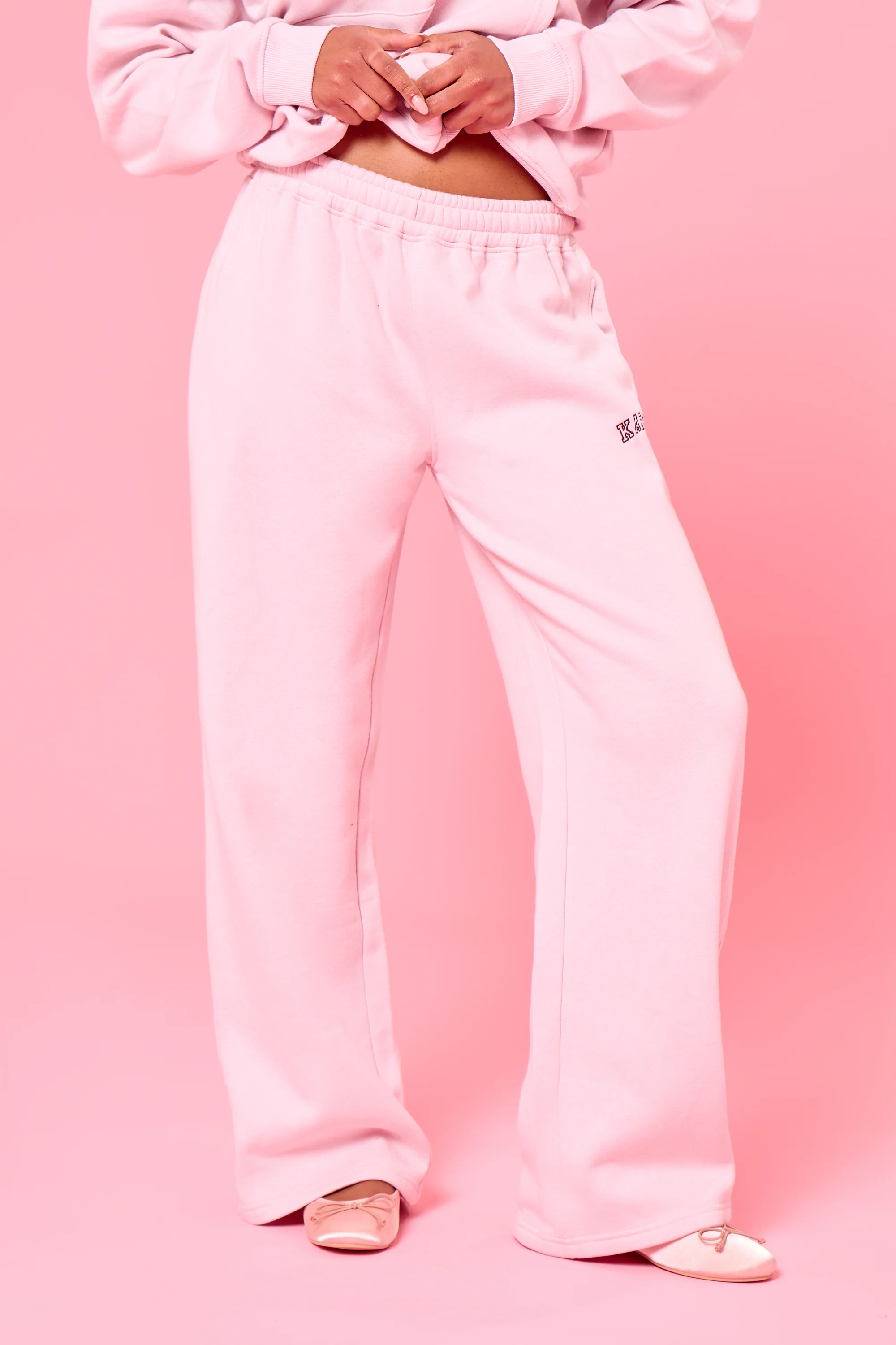 Kaiia Slogan Wide Leg Joggers Baby Pink - Image 3