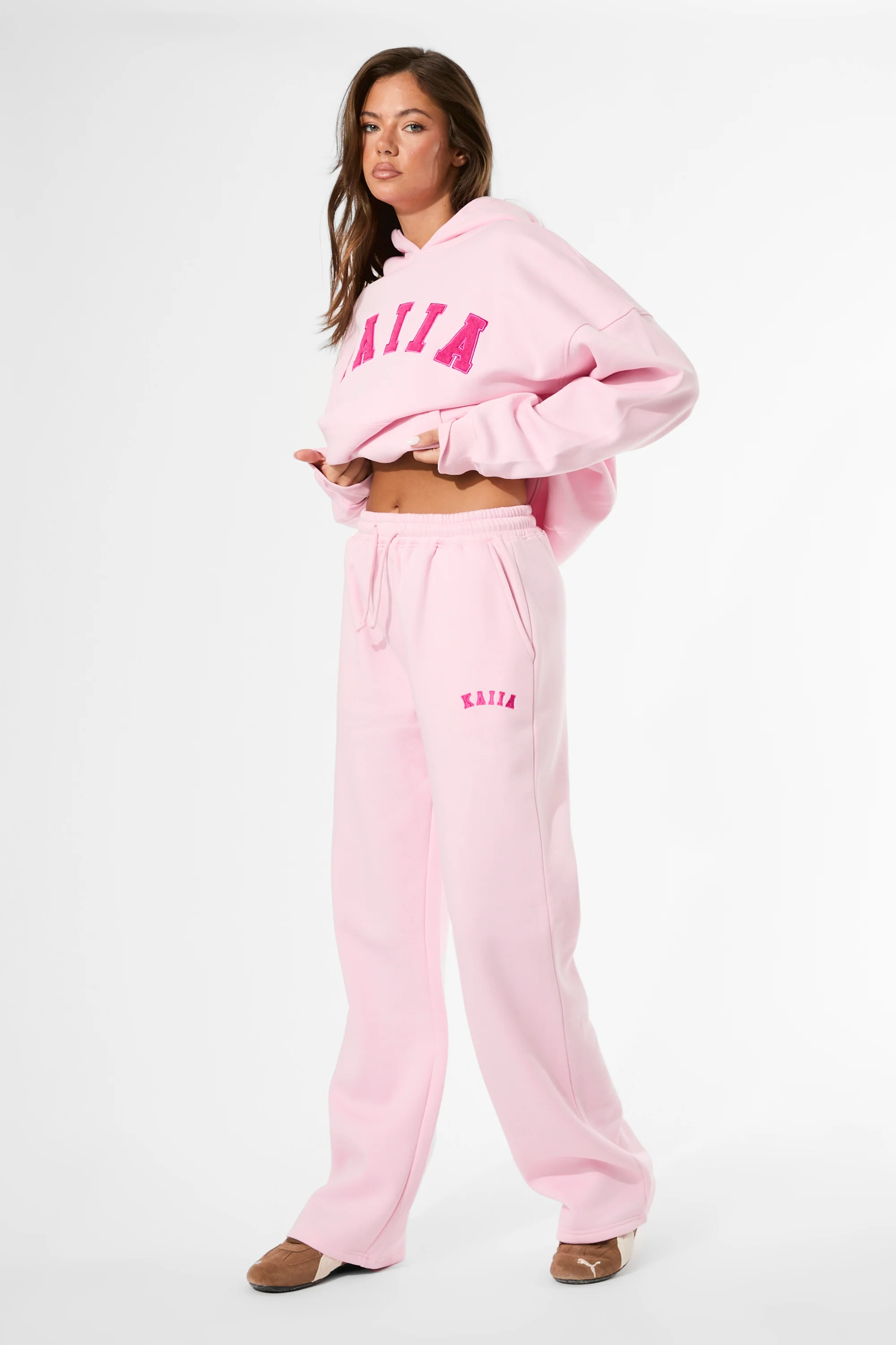 Kaiia Logo Wide Leg Joggers Baby Pink & Hot Pink - Image 4