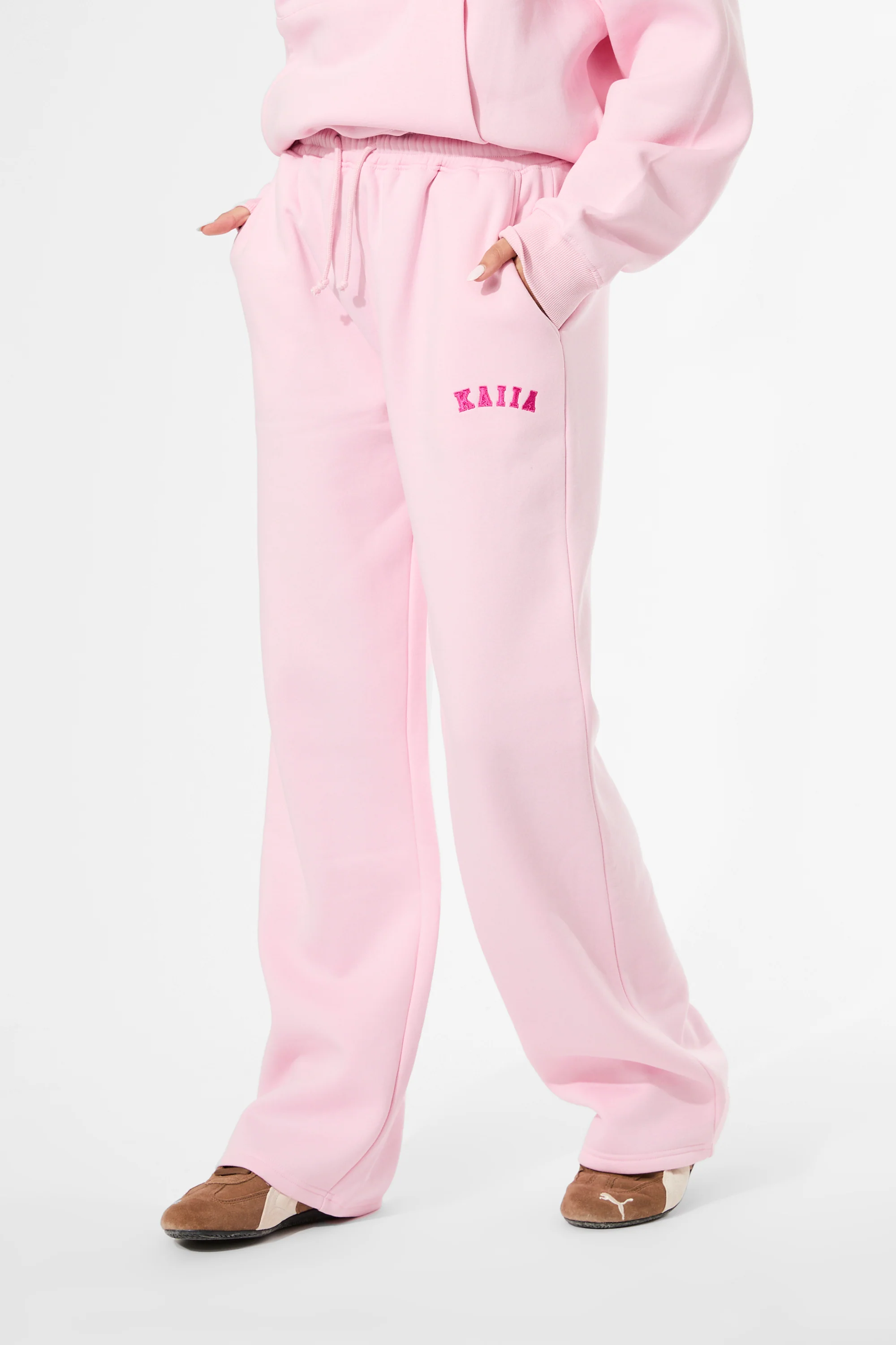 Kaiia Logo Wide Leg Joggers Baby Pink & Hot Pink - Image 5