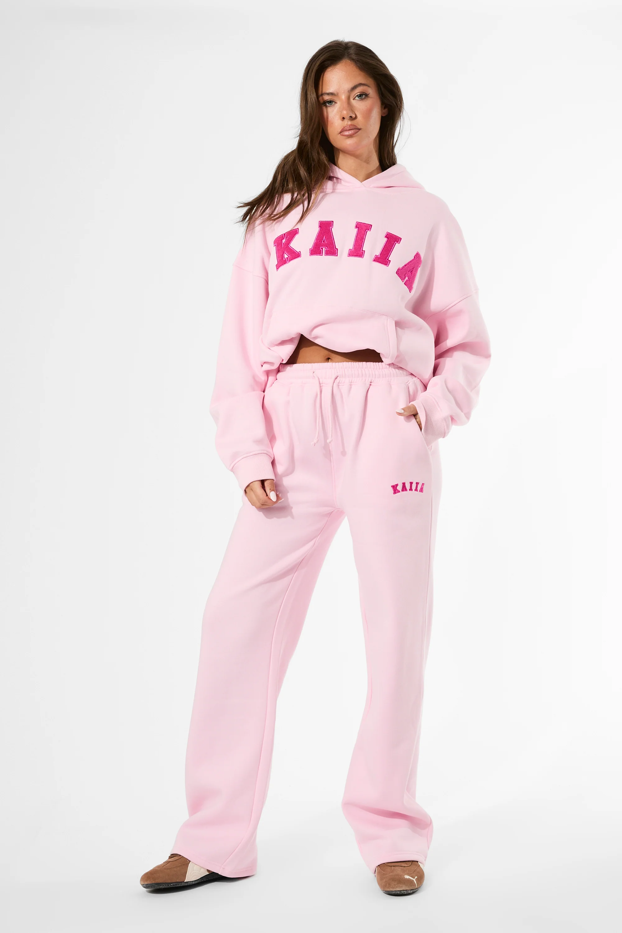 Kaiia Logo Wide Leg Joggers Baby Pink & Hot Pink - Image 7