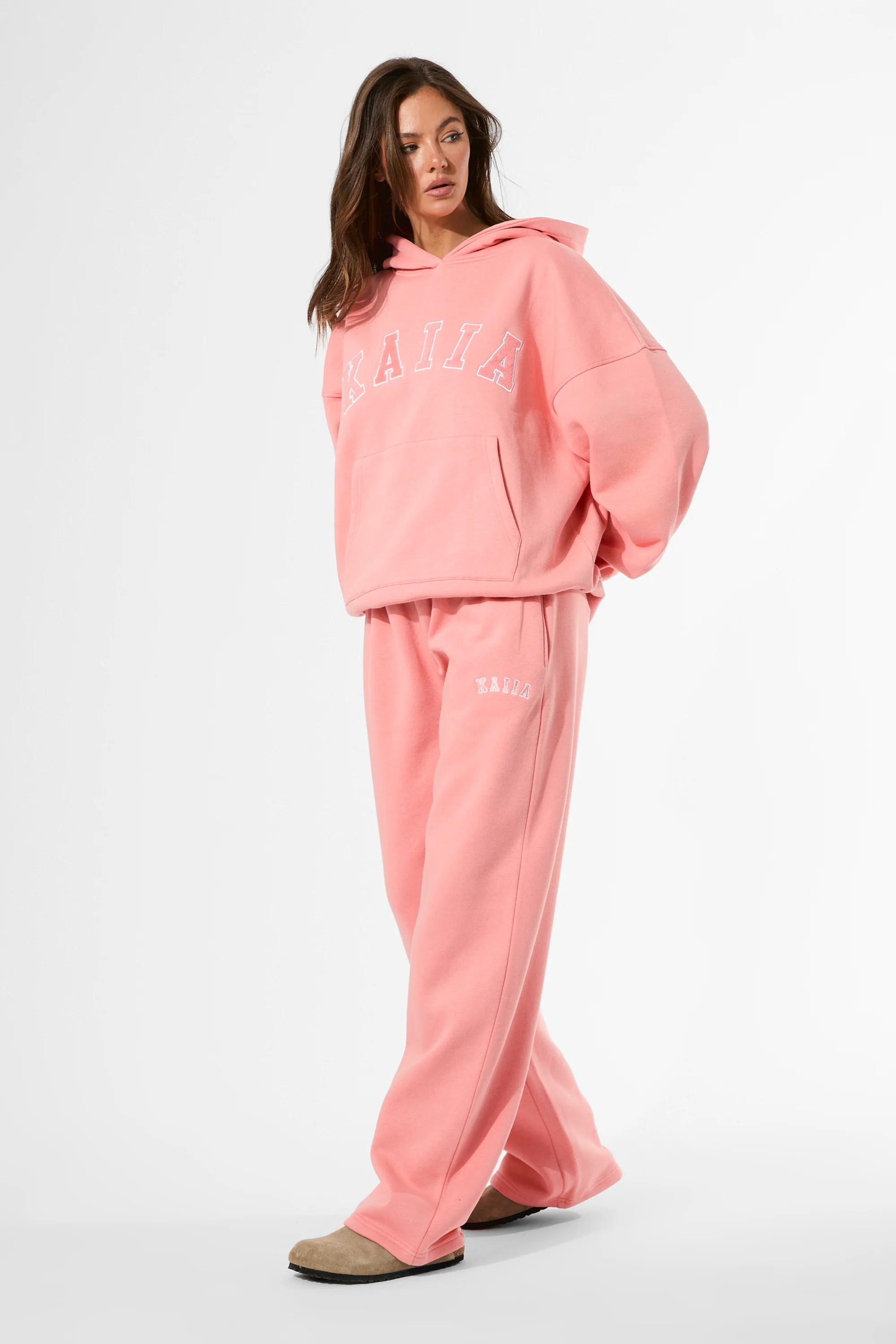 Kaiia Logo Wide Leg Joggers Bright Coral - Image 7