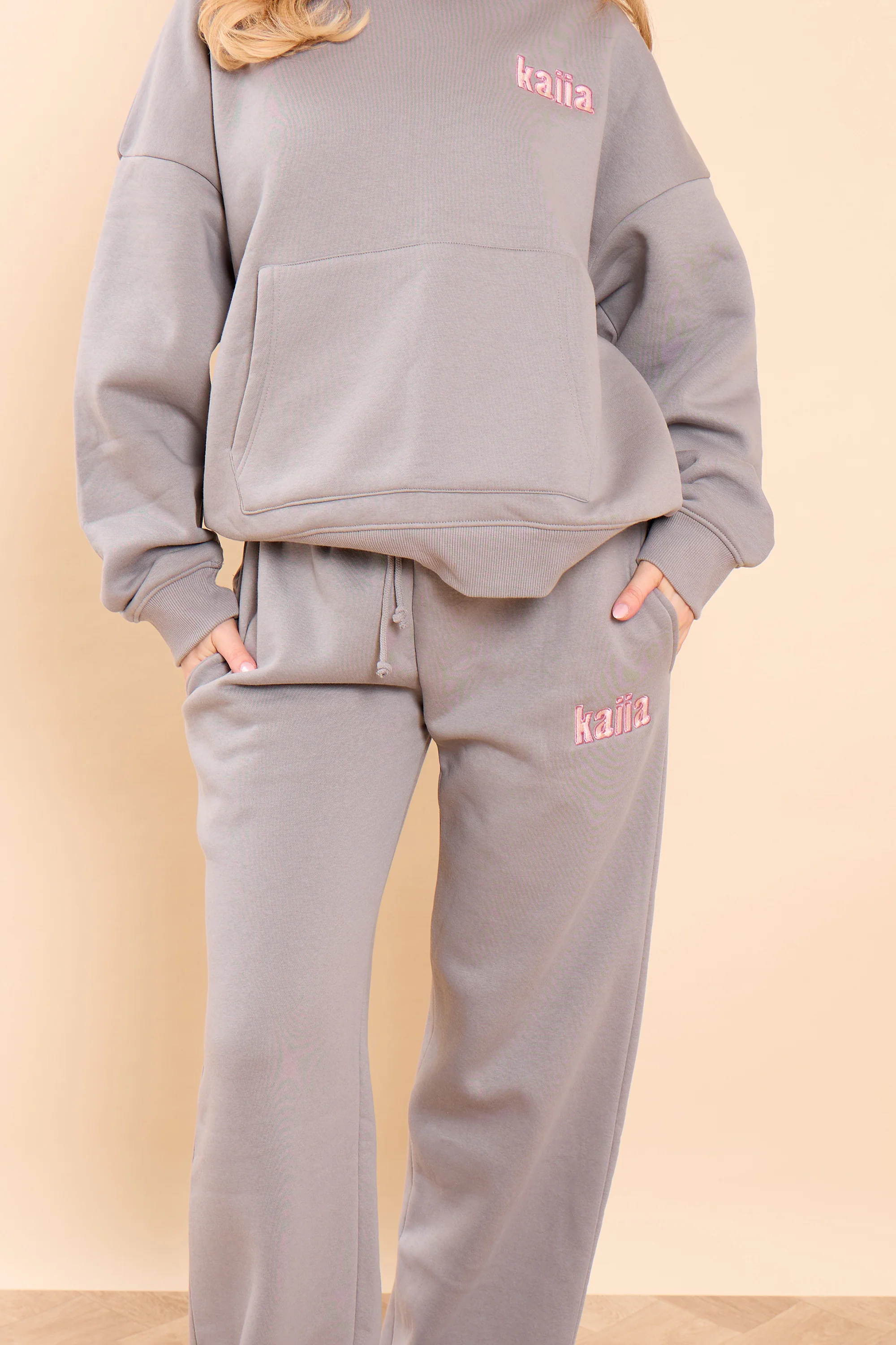 Kaiia Slogan Wide Leg Joggers Earl Grey & Pink Sugar - Image 2