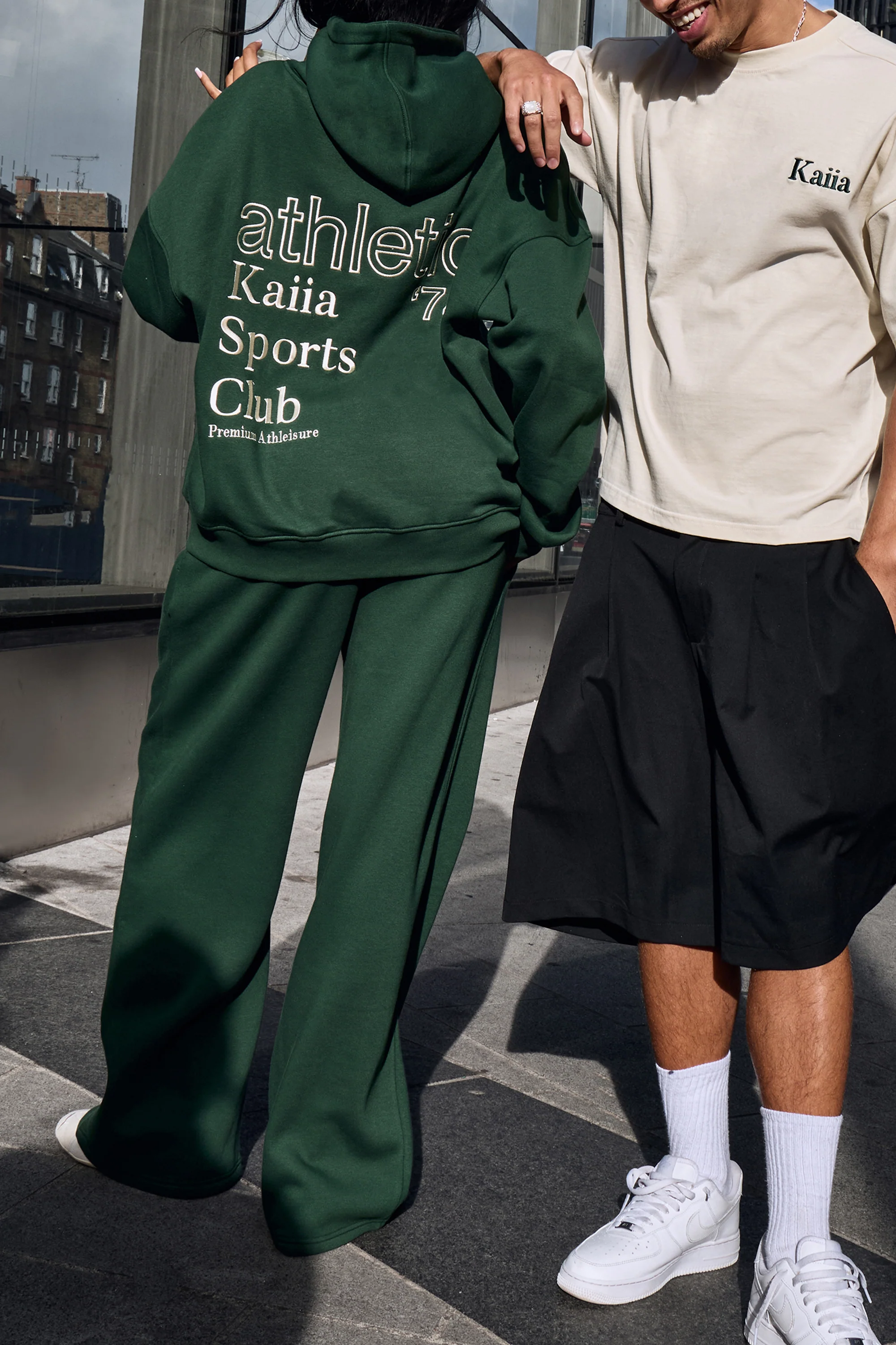 Kaiia Slogan Wide Leg Joggers Emerald Green - Image 3