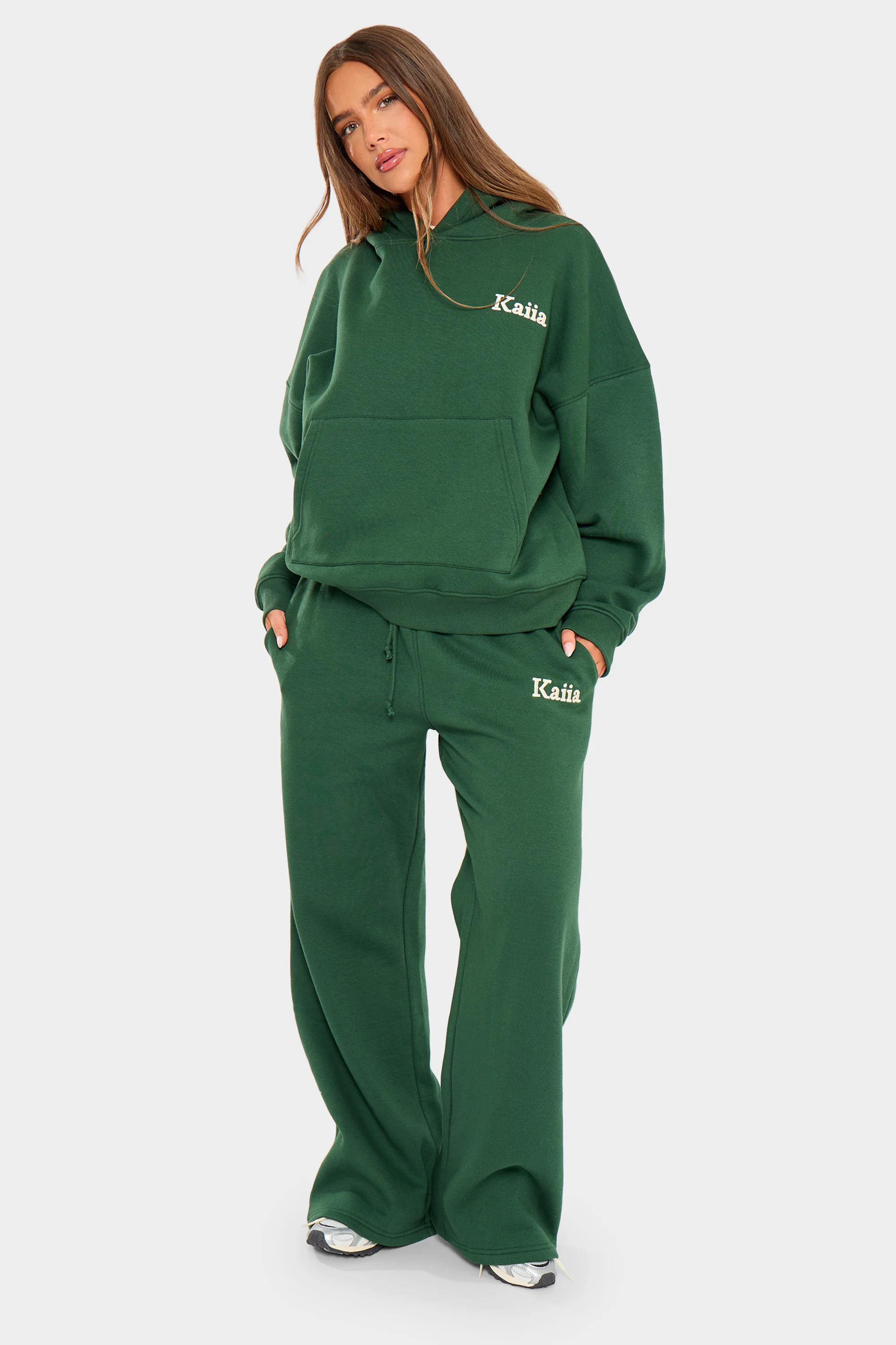 Kaiia Slogan Wide Leg Joggers Emerald Green - Image 4