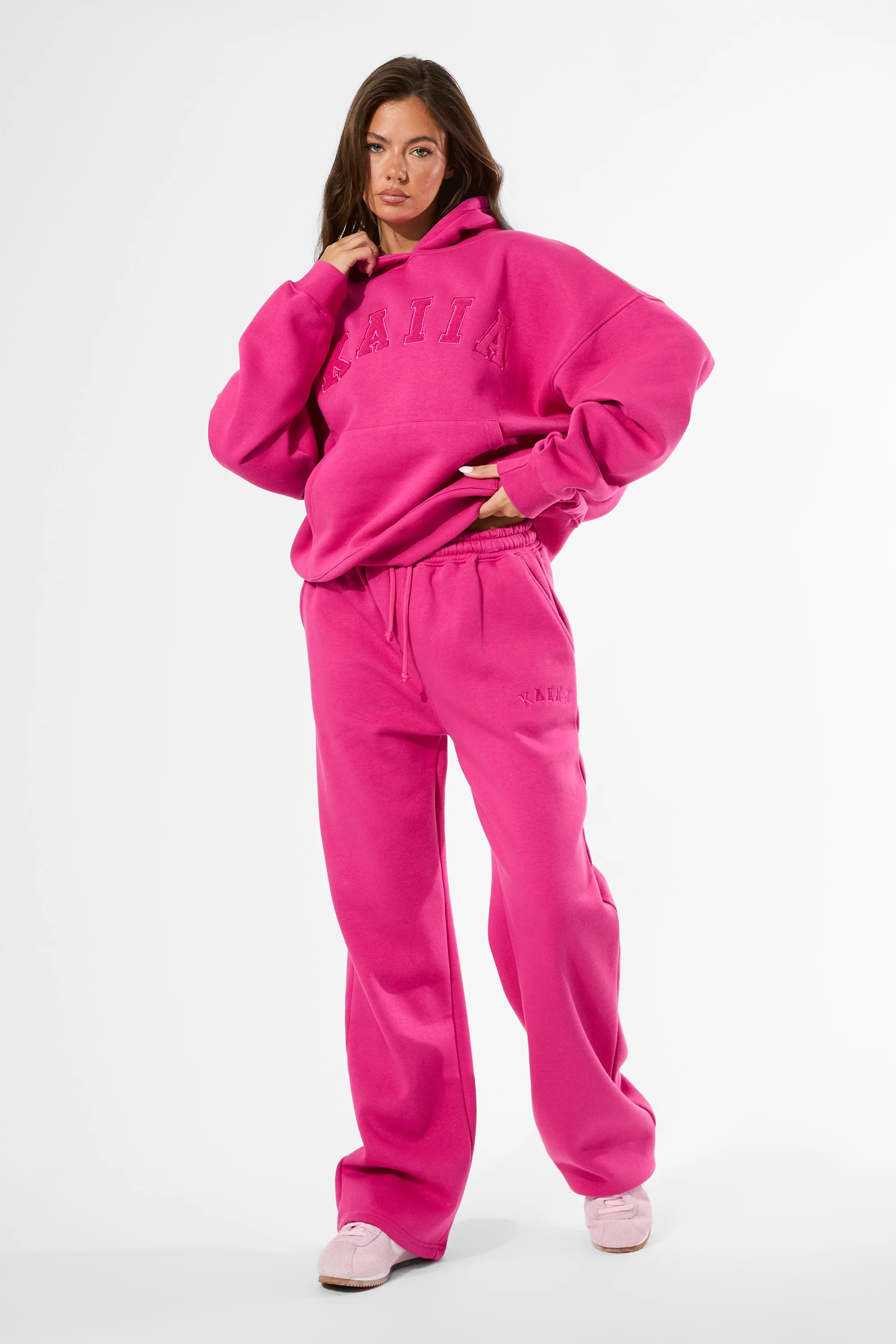 Kaiia Logo Wide Leg Joggers Bright Pink