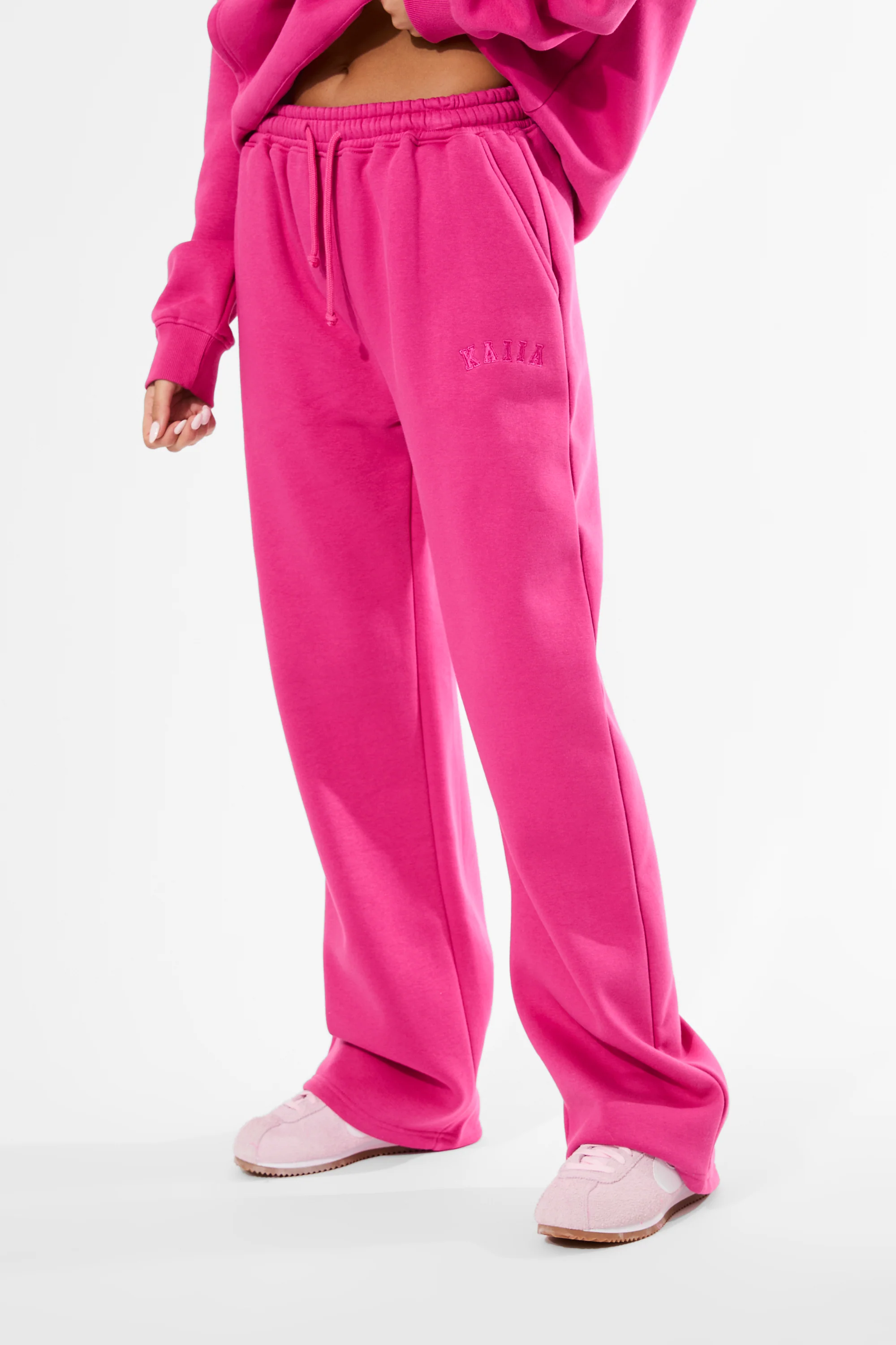 Kaiia Logo Wide Leg Joggers Bright Pink - Image 2