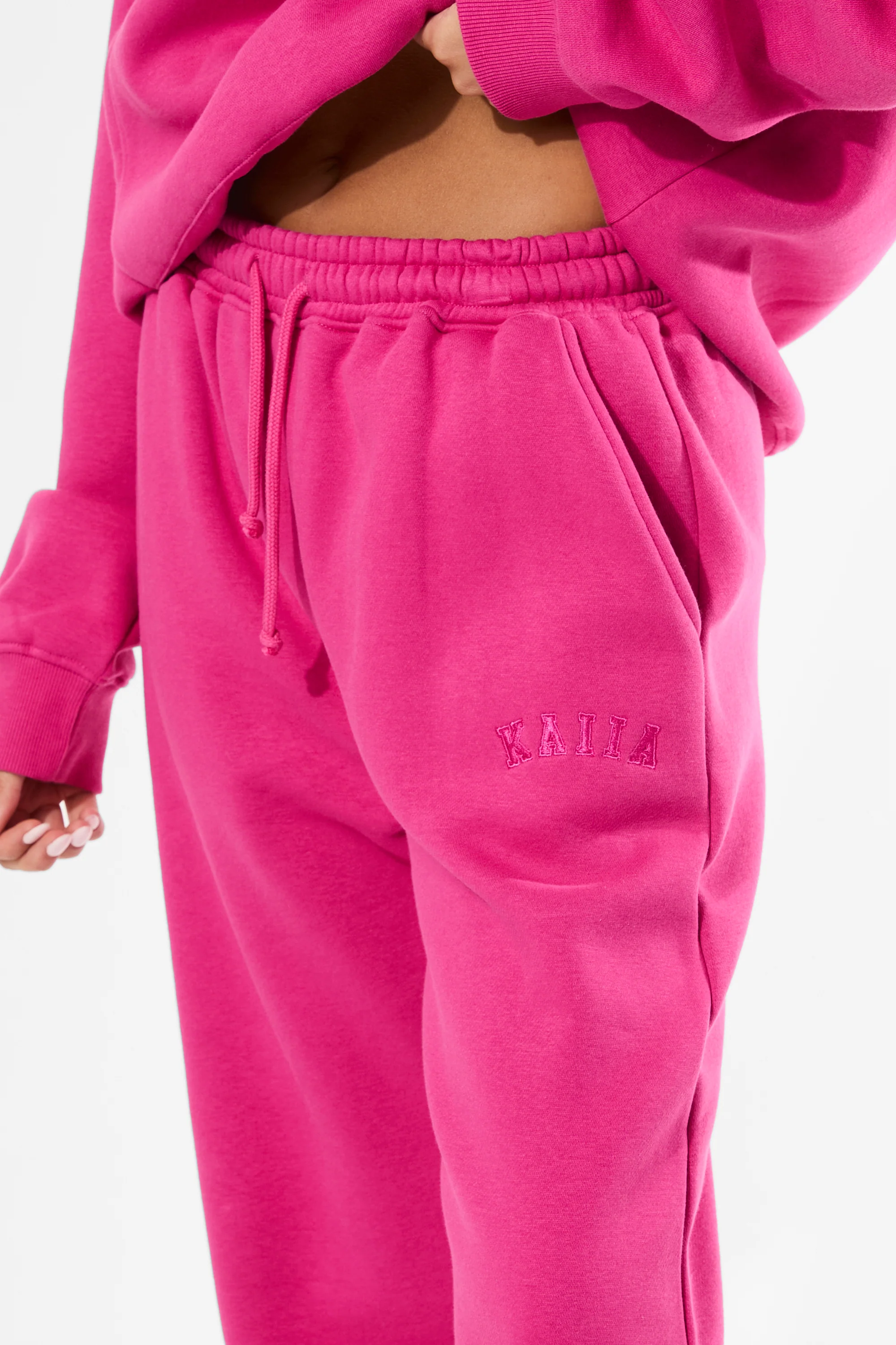 Kaiia Logo Wide Leg Joggers Bright Pink - Image 4