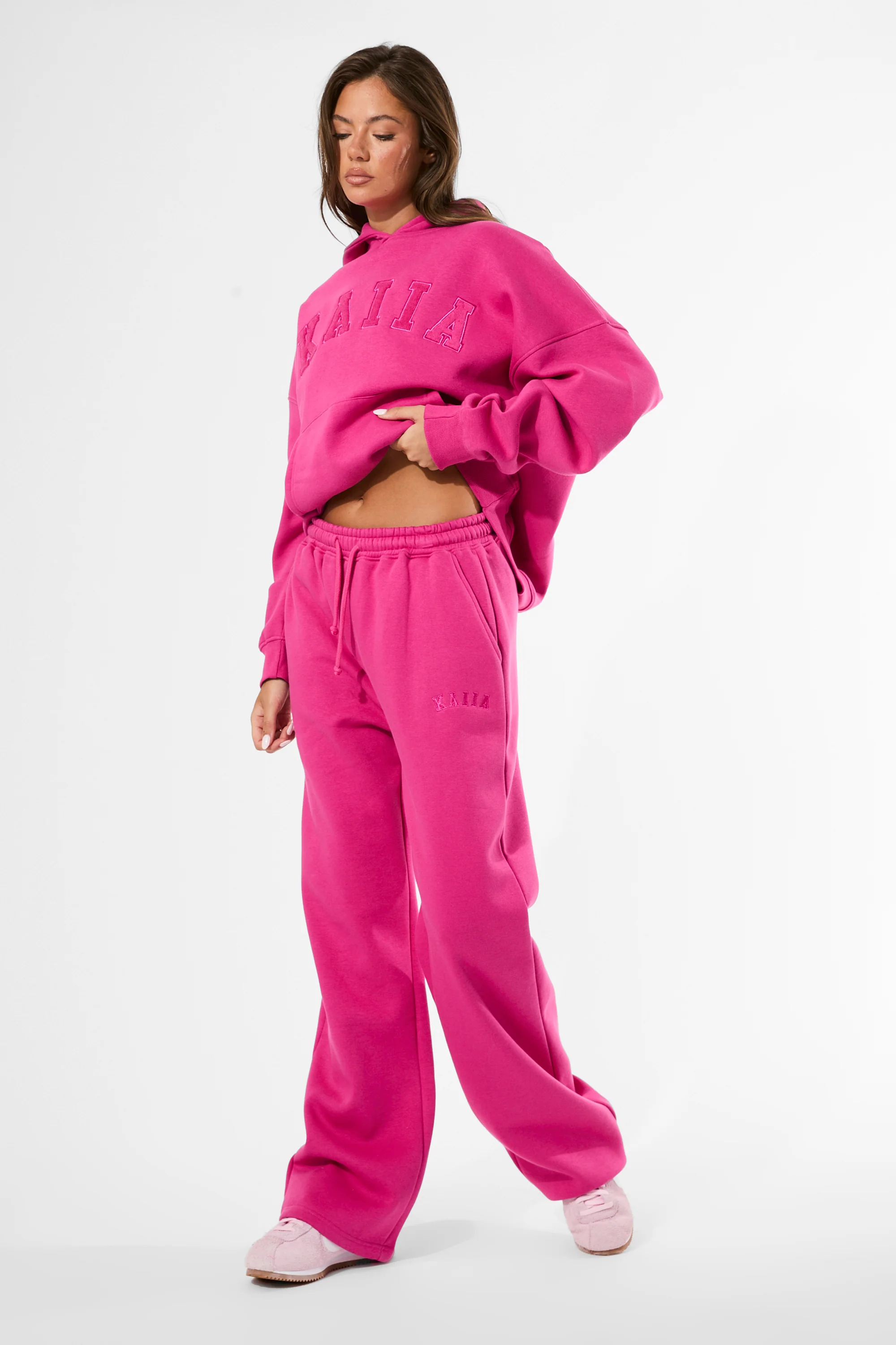 Kaiia Logo Wide Leg Joggers Bright Pink - Image 5
