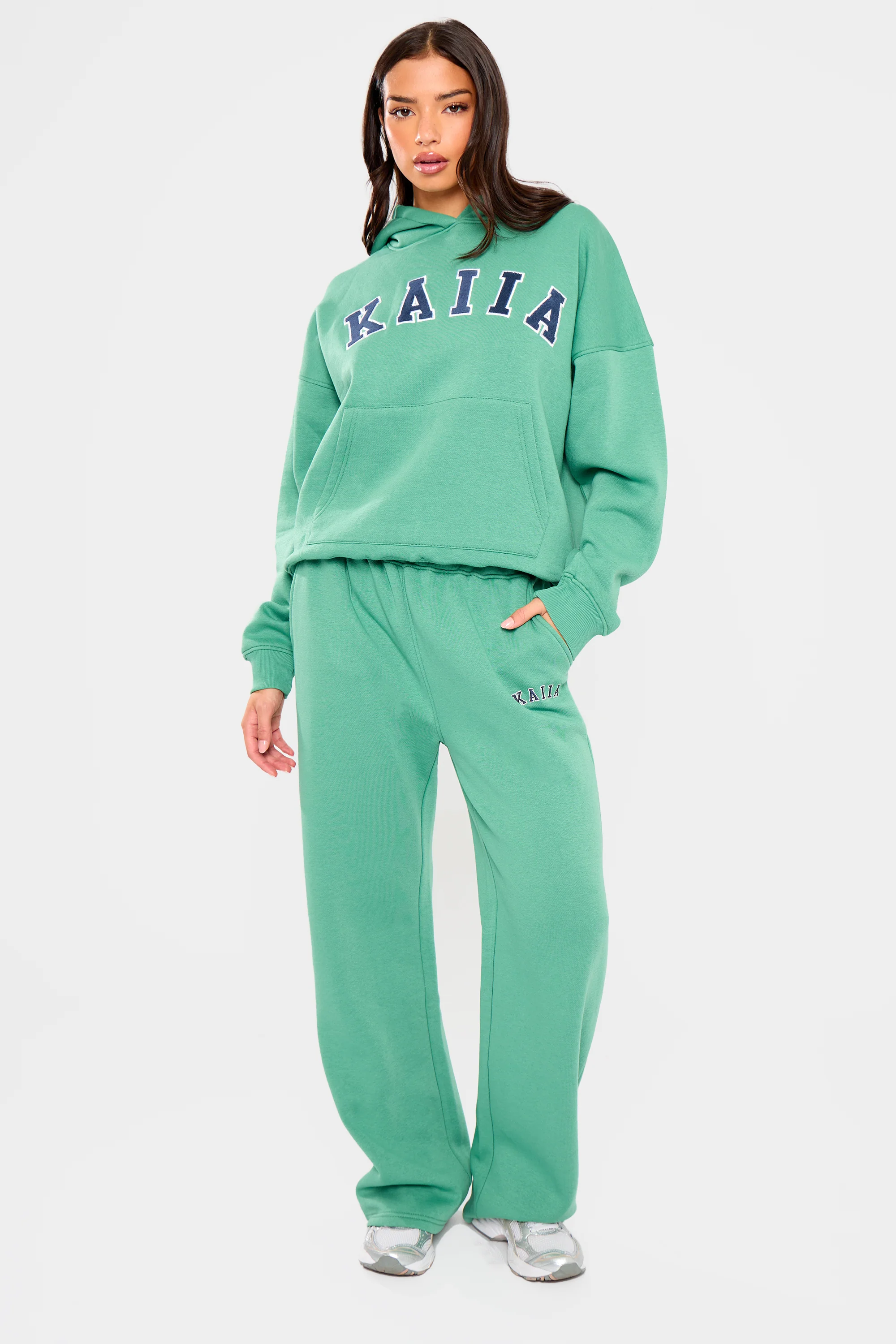 Kaiia Slogan Wide Leg Joggers Jade Green - Image 2