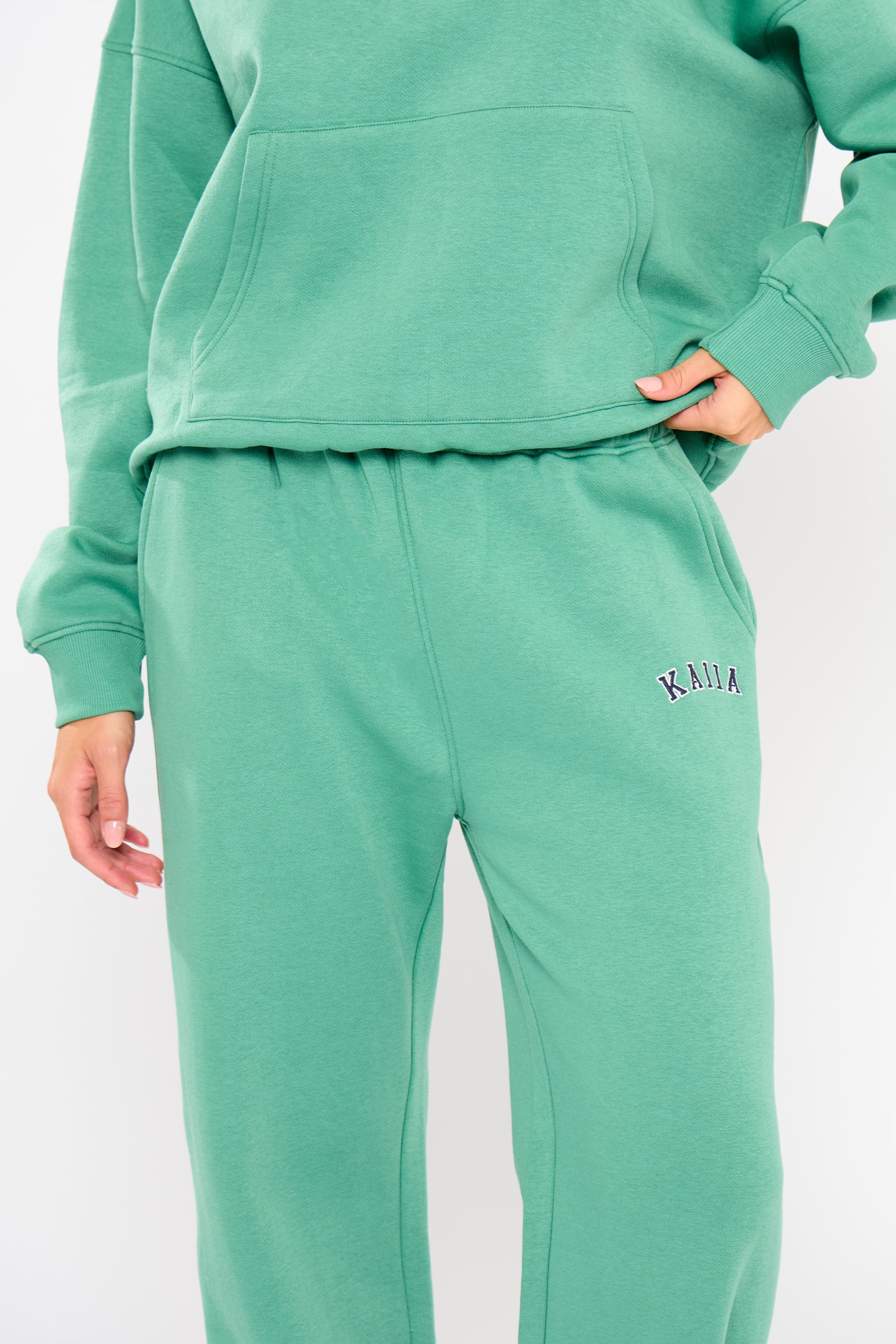 Kaiia Slogan Wide Leg Joggers Jade Green - Image 3