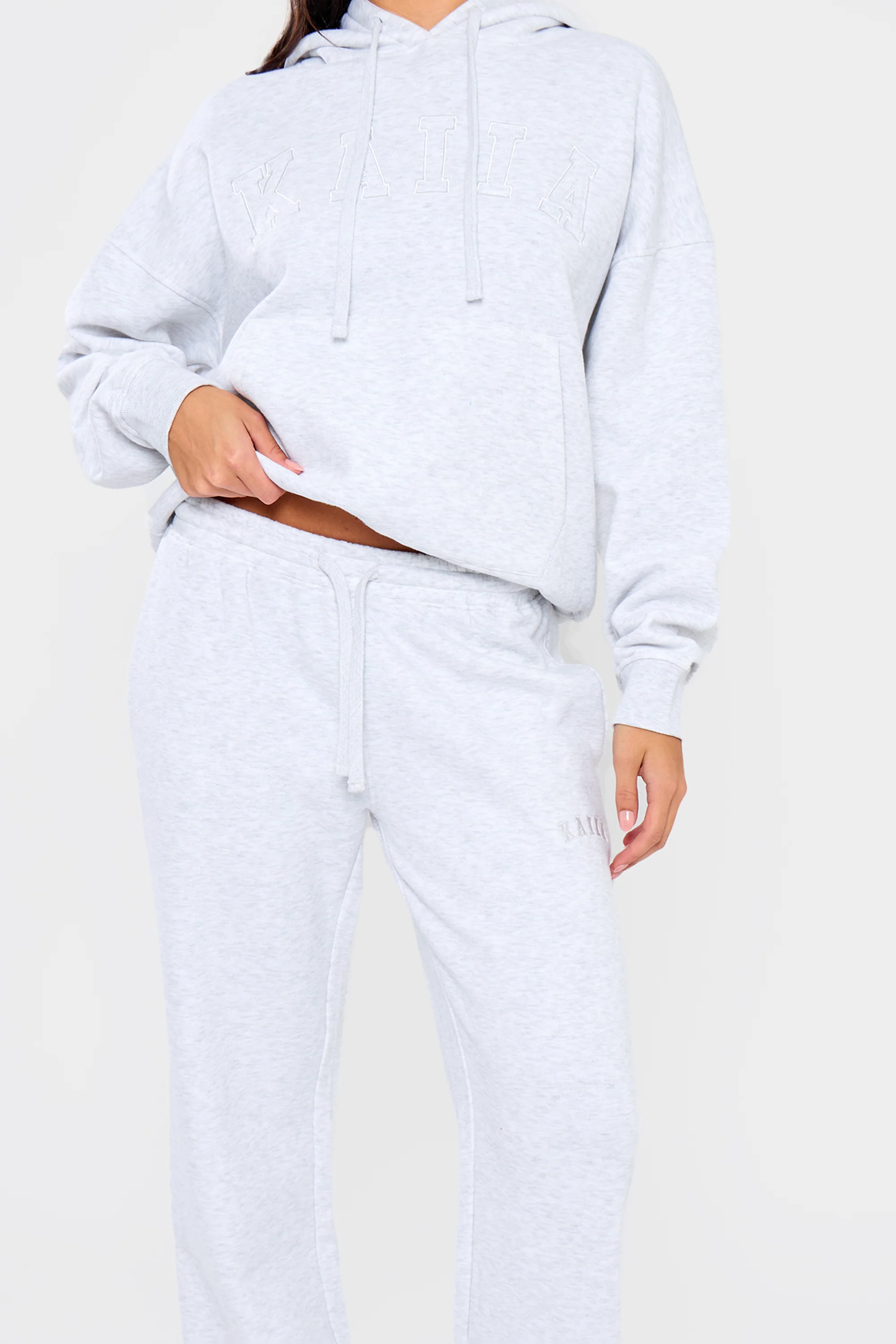 Kaiia Slogan Wide Leg Joggers Light Grey Marl - Image 3