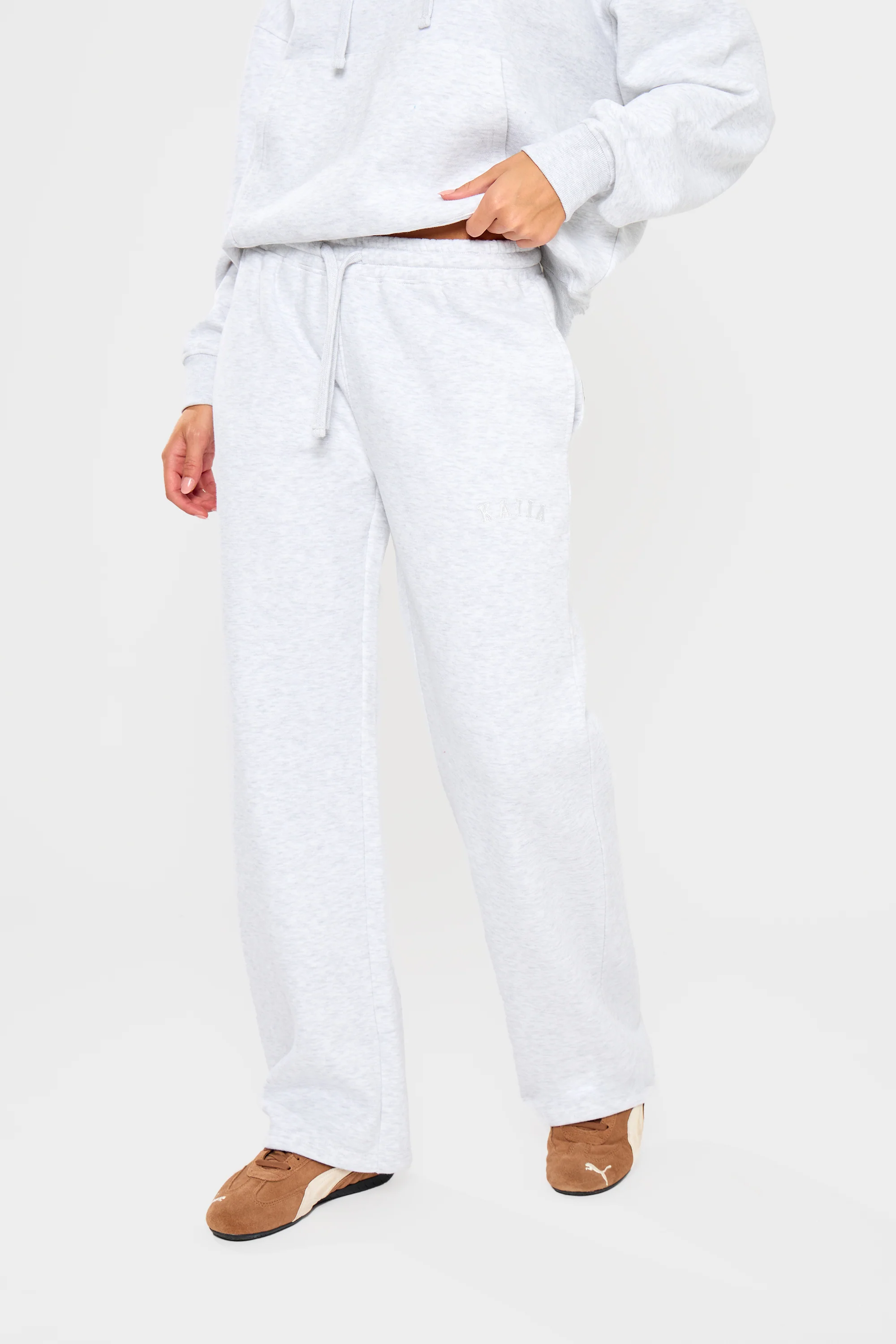 Kaiia Slogan Wide Leg Joggers Light Grey Marl - Image 4